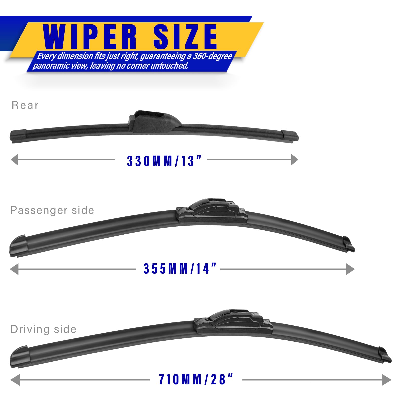 3 Wipers Replacement For 2011-2016 Hyundai Elantra/2013-2017 Hyundai Elantra Gt, Windshield Wiper Blades Original Equipment Replacement - 28/14/13 (Set Of 3) U/J Hook