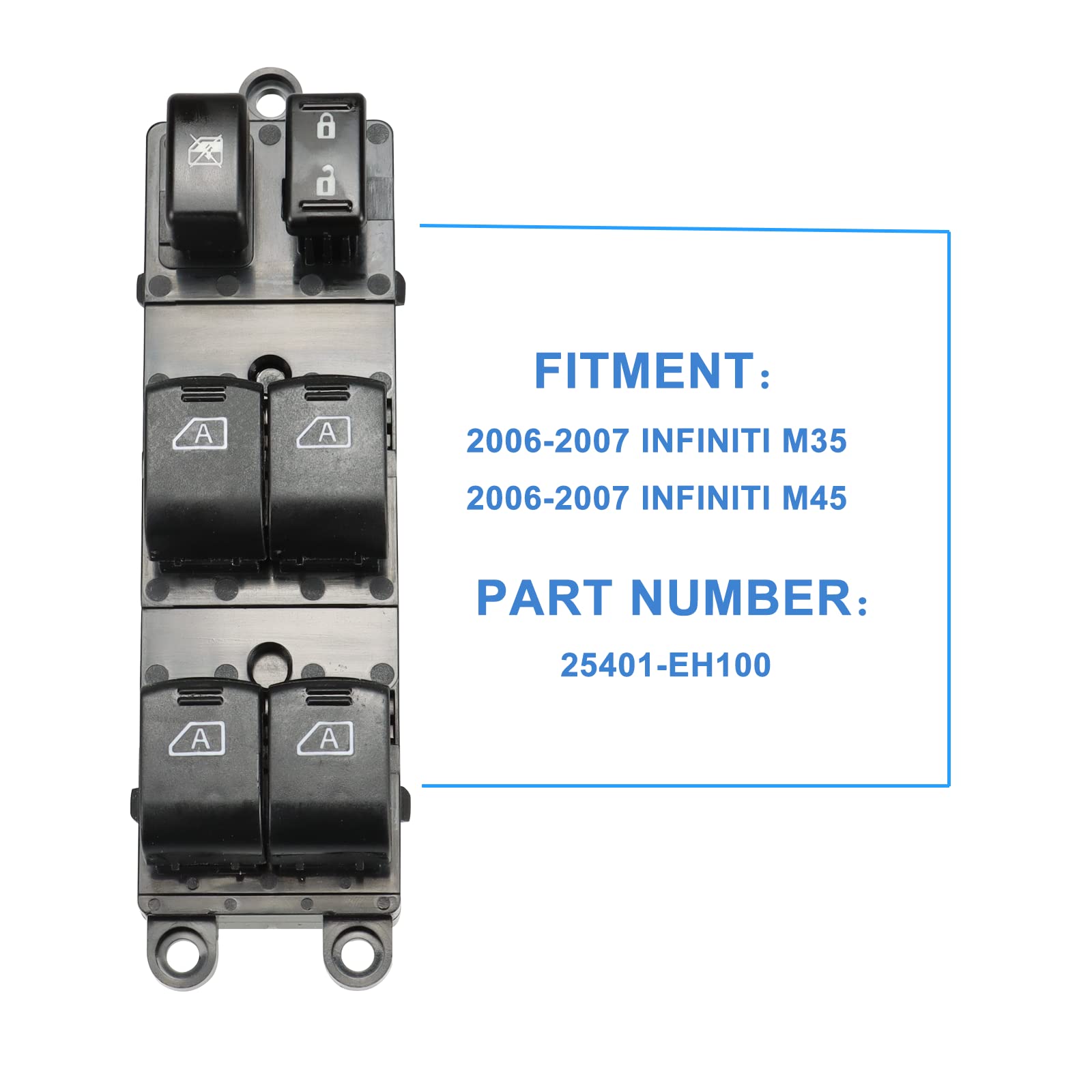 Master Power Window Switch For 2006-2007 Infiniti M35 M45 Driver Side 25401-Eh100