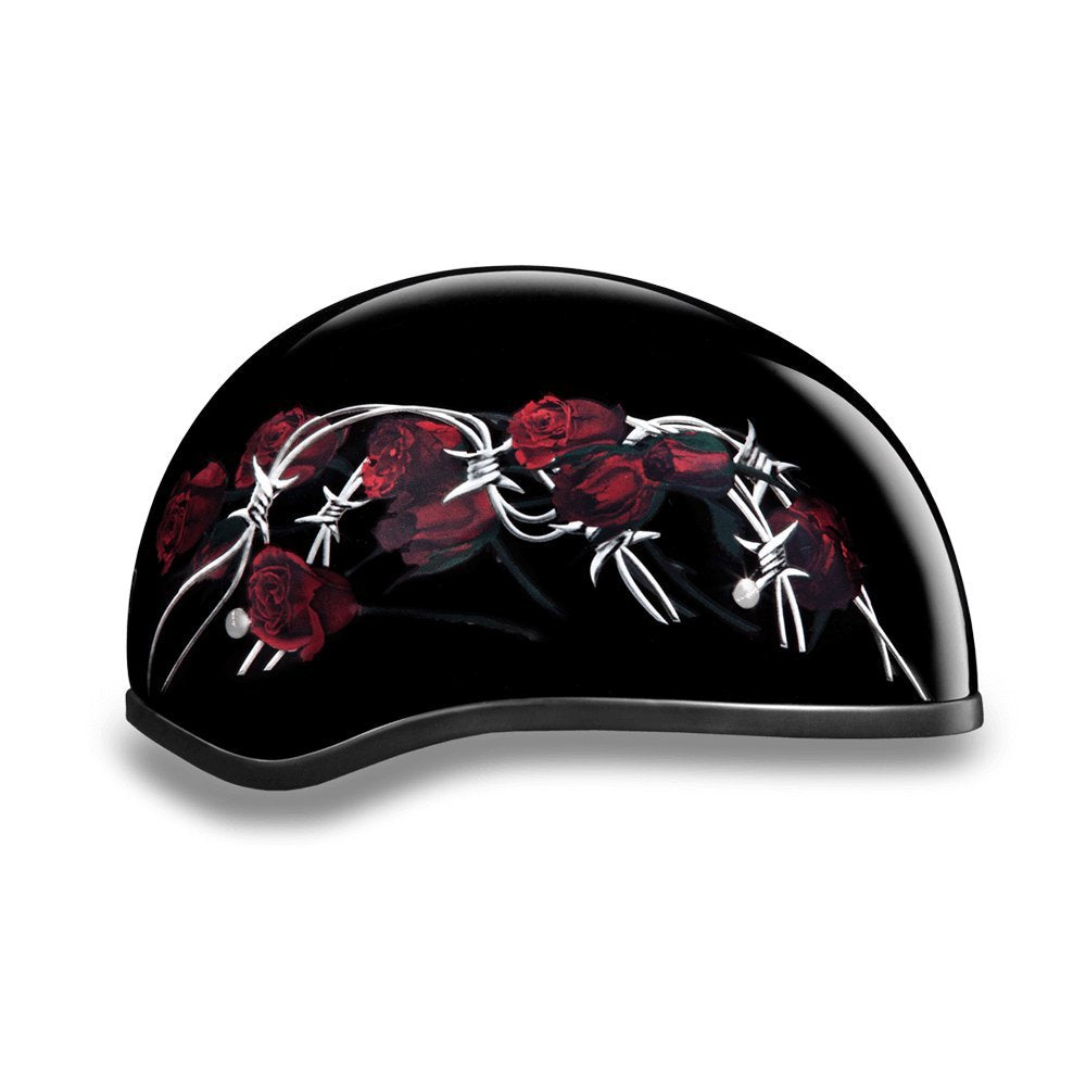 Daytona Helmets Motorcycle Half Helmet Skull Cap- Barbed Roses 100% Dot Approved
