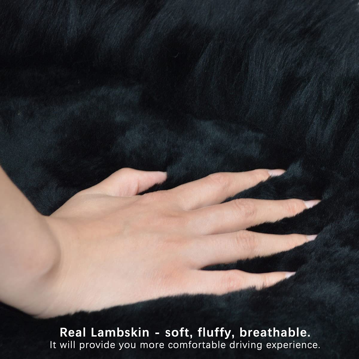 Gracefur Sheepskin Car Seat Cover Genuine Wool Seat Cover Fluffy Fur Front Seat Covers Fits Cars, Trucks, SUV, or Van (Black)