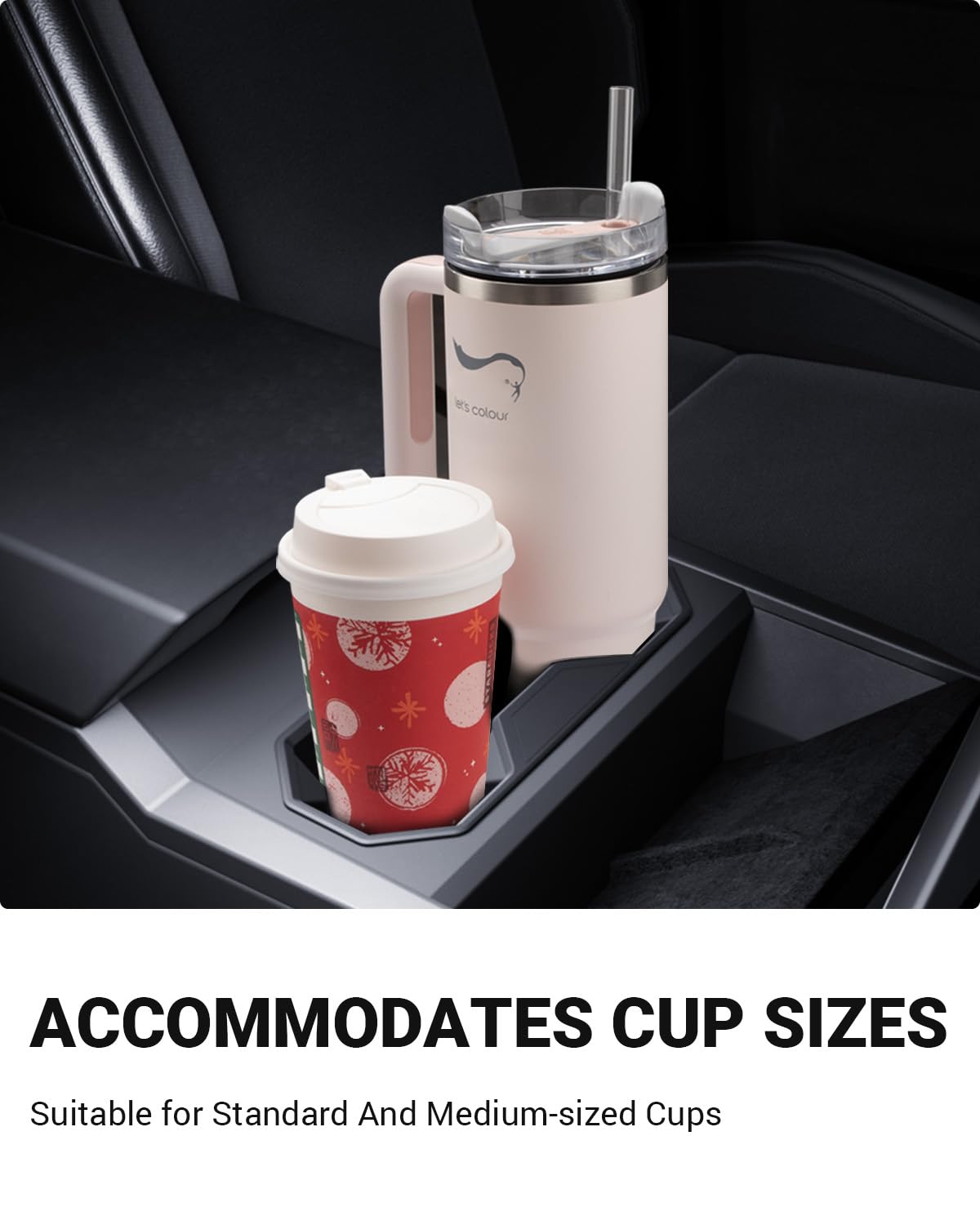 Motrobe 2024 2025 Tesla Cybertruck Center Console Cup Holder Insert [Seamless Fit For Console] Silicone Drink Organizer Holder F