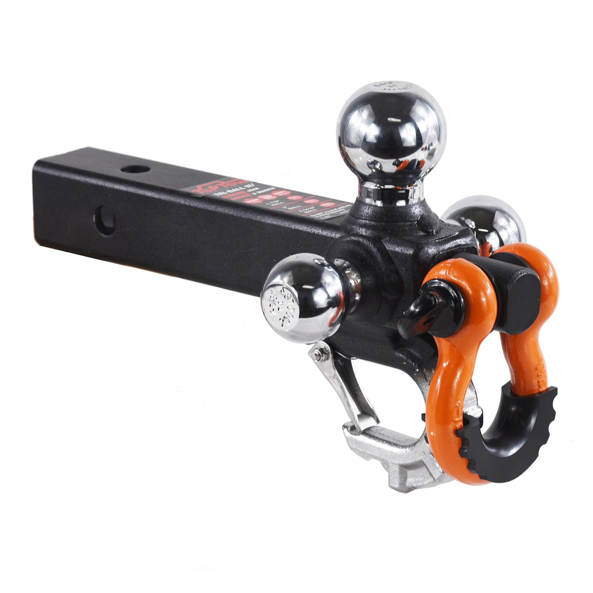 TOPTOW Trailer Hitch with Orange Recovery Shackle Ball Hitch Mount w/Chrome Triple Tow Ball, 2-in Shank, Multi Fit for 2 inch Tr