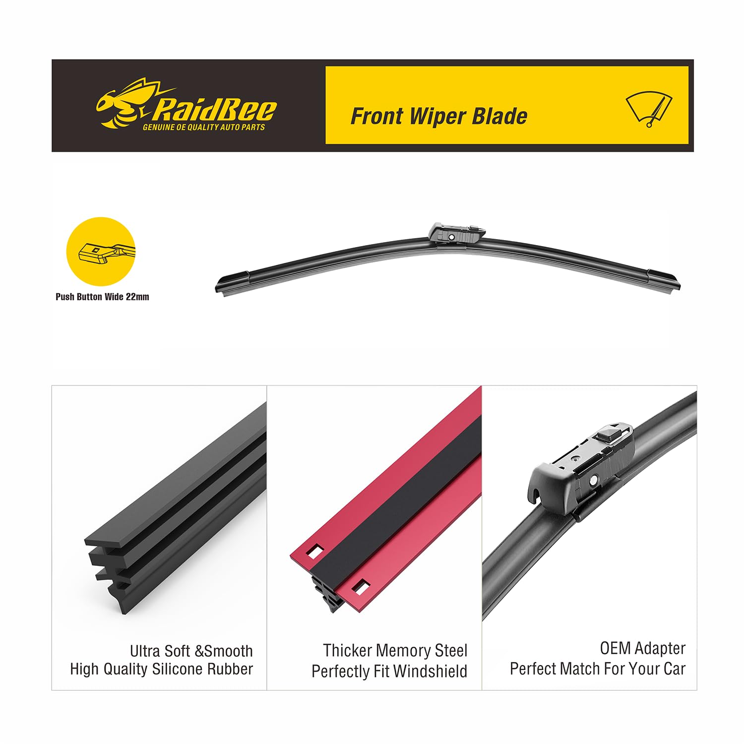 Raidbee 2 Silicone Windshield Wiper Blades Replacement For Tesla Model S 2020 2019 2018 2017 2016 2015 2014 2013 2012 +More Oem