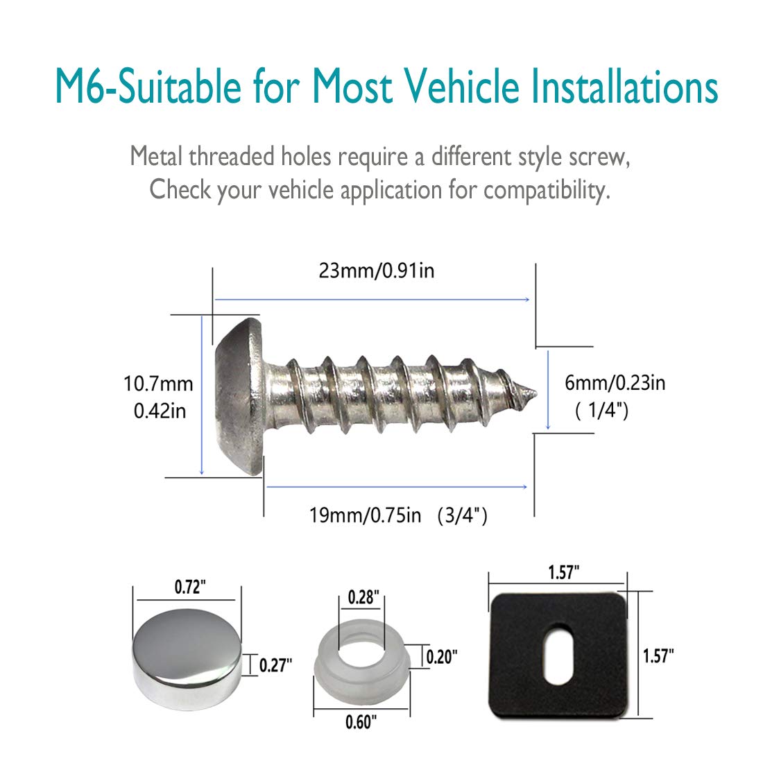 Aootf Stainless Steel License Plate Screws-8Pc M6X20Mm Rust Resistant Stainless Steel Screw, Self Tapping License Plate Bolt Fas