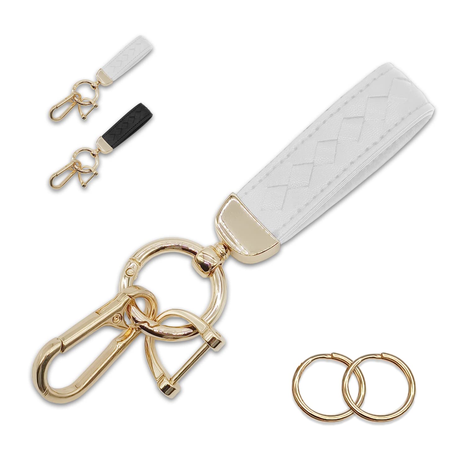 Car Keychain For Women Key Chains Women Men For Car Keys Fob Holder With Keyrings,D-Ring,Bling Clip And Carabiner Clip (White)