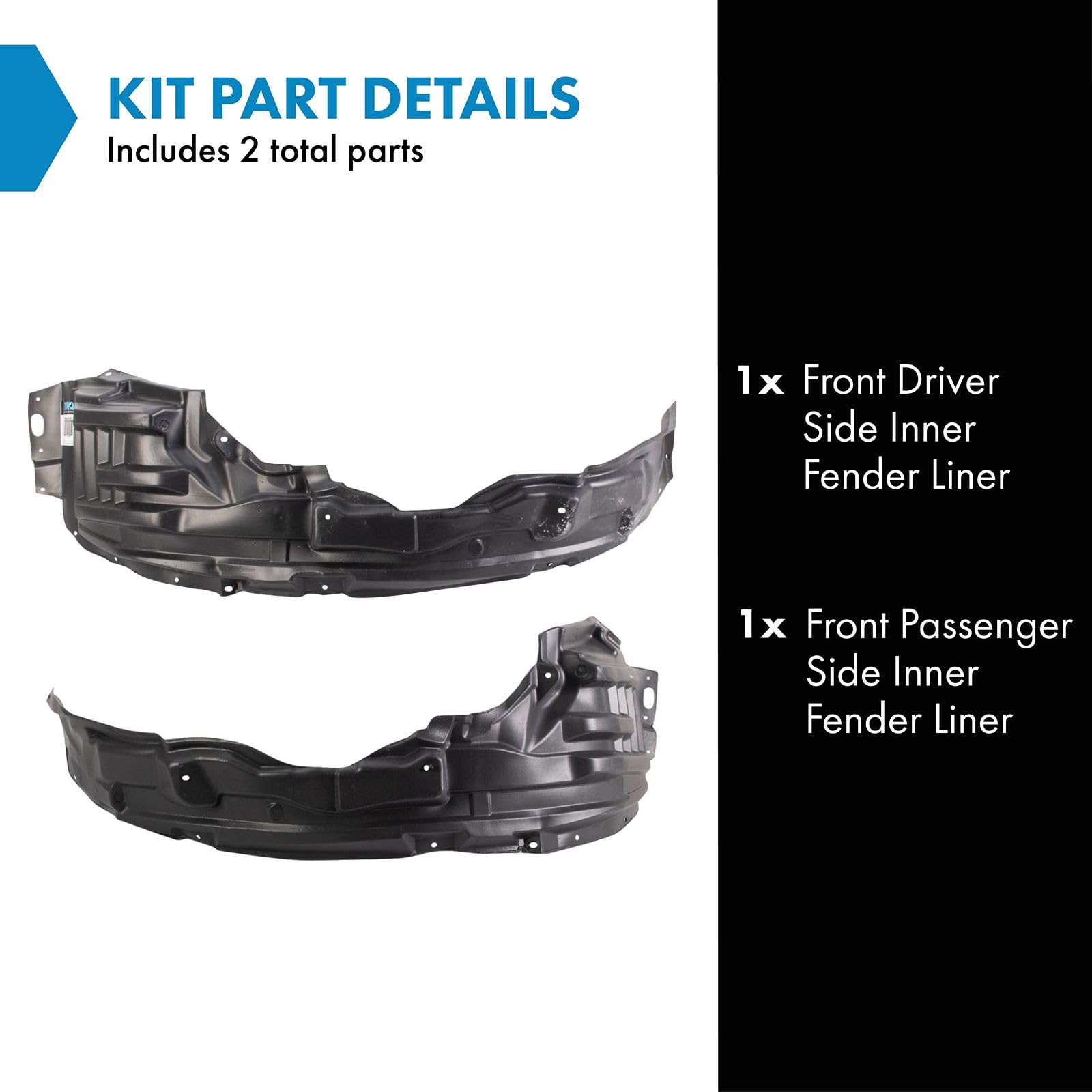 Trq Front Inner Fender Liner Set Compatible With 2011-2017 Mitsubishi Outlander Sport Mi1248126 Mi1249126 Mi1249127