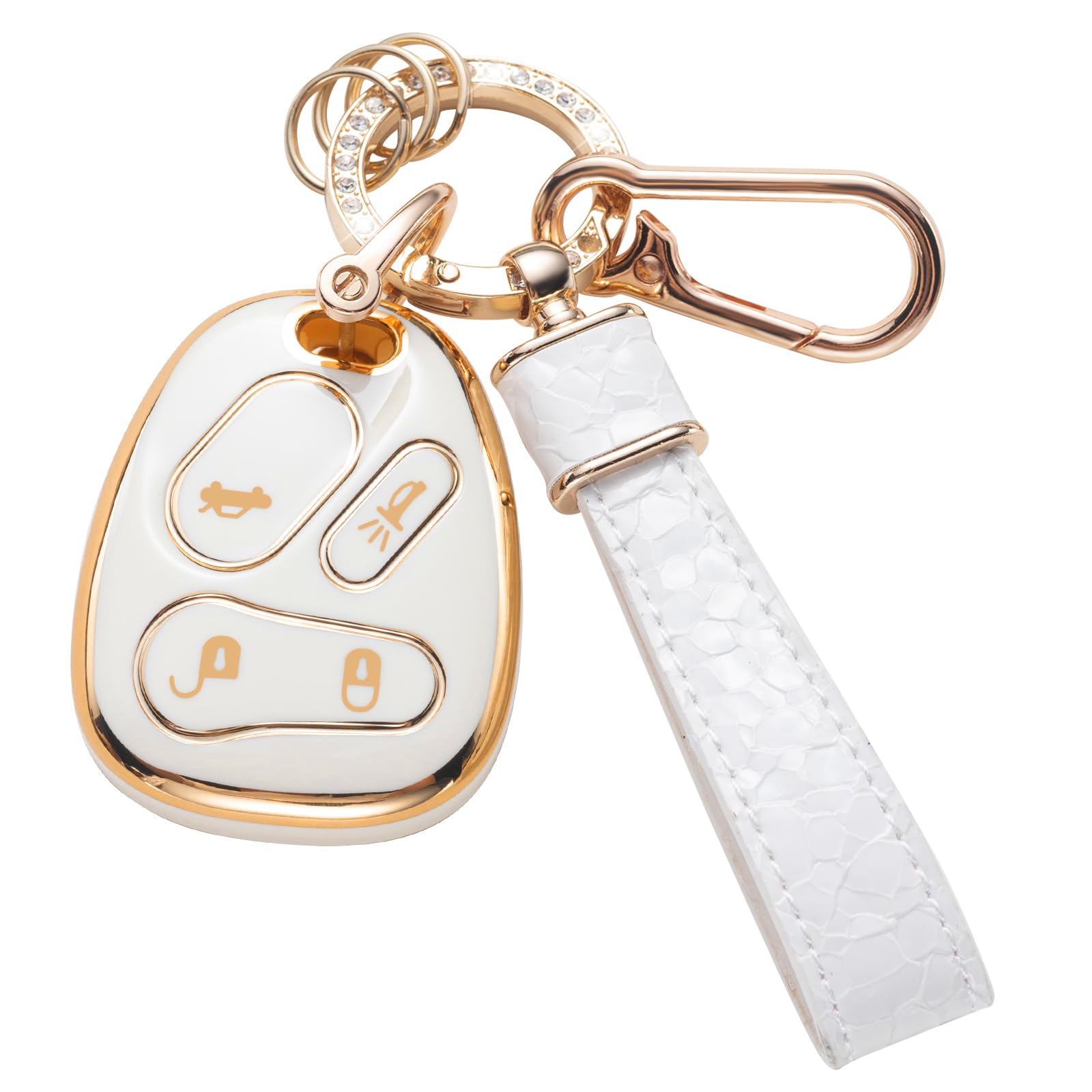 Cacarlike For Cadillac Key Fob Cover With Cadillac Keychain, Car Key Fob Case Compatible With Chevy Impala Monte Carlo Cadillac