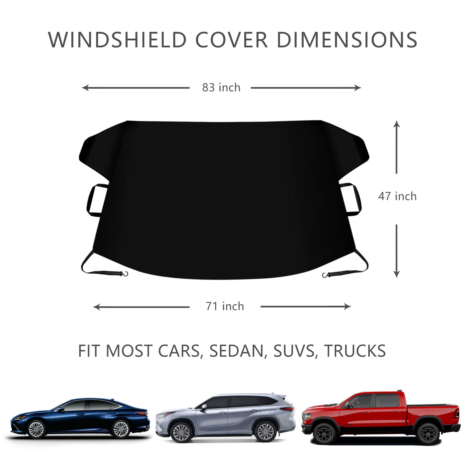 Tx-Inno Auto Windshield Cover For Ice And Snow, Thicken Extra Large Size Car Windshield Snow Cover With Side Mirrors Cover, Windshield Frost Cover Windproof Covers Fits Most Suvs Trucks (82.8'X 47')