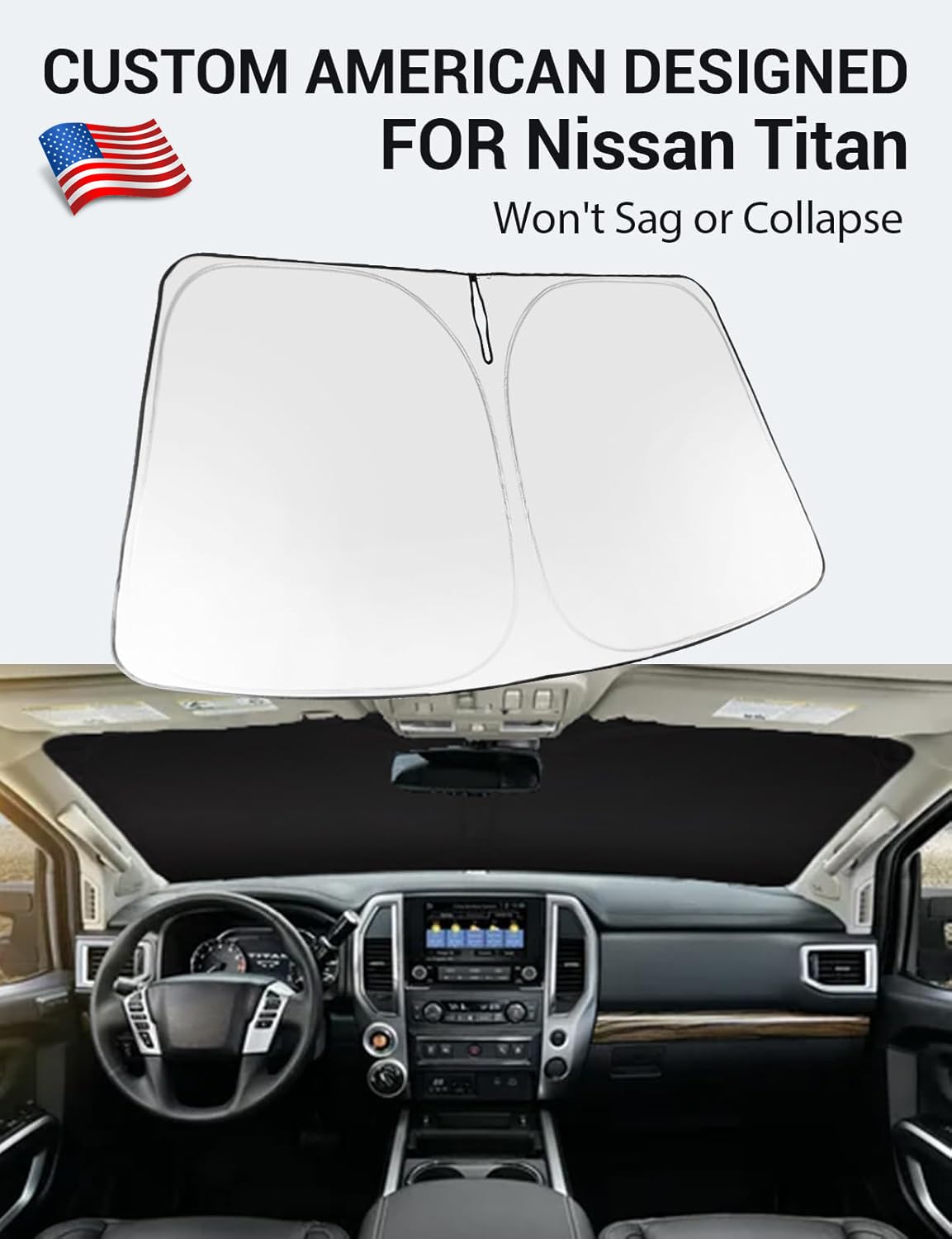 Proadsy 2025 Upgrade Windshield Sun Shade Custom Fit Nissan Titan 2020-2024 2025 4-Layer Foldable Front Sunshade Protector Sun V