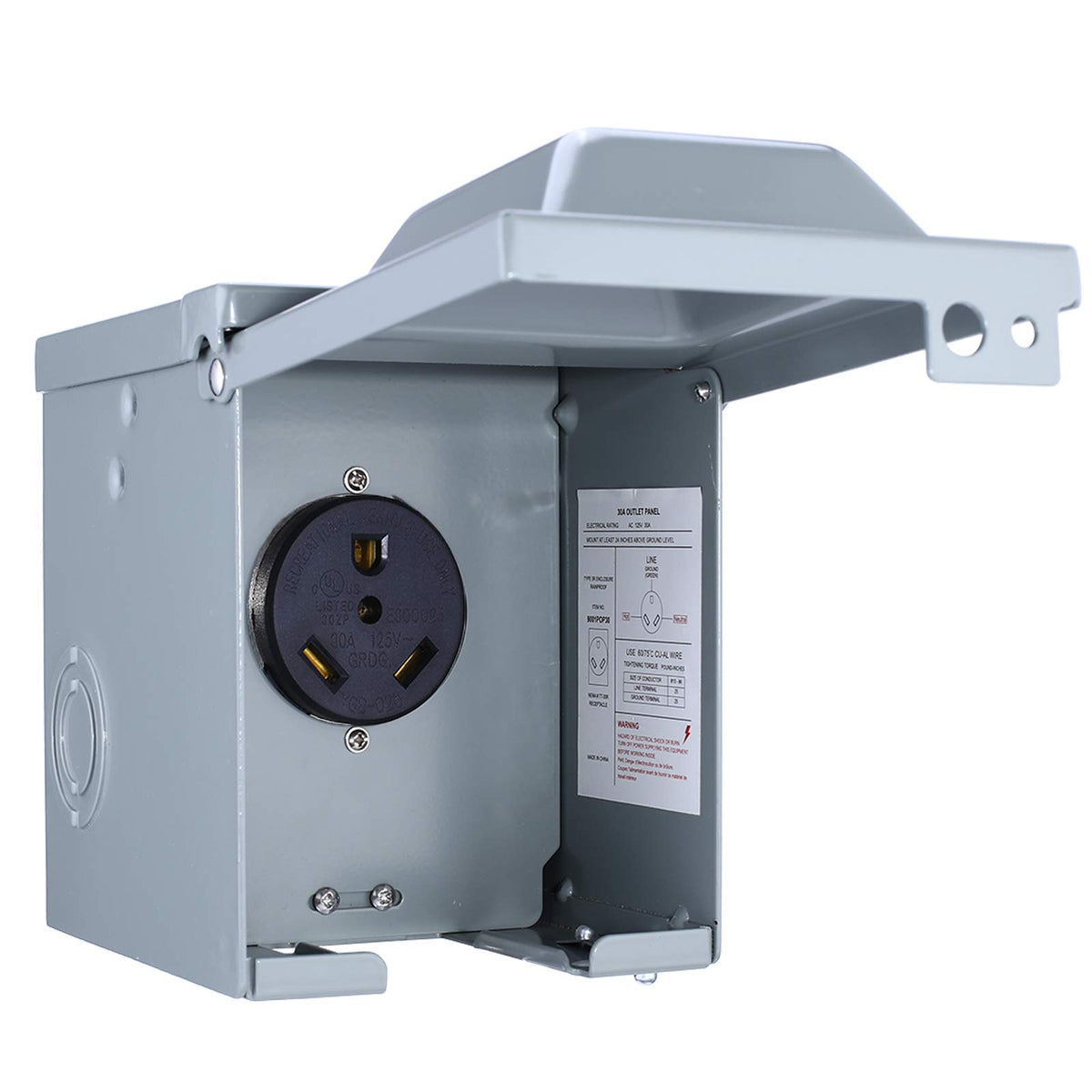 Miady 30 Amp 125 Volt Rv Power Outlet Box, Enclosed Lockable Weatherproof Outdoor Electrical Nema Tt-30R Receptacle Panel, For R