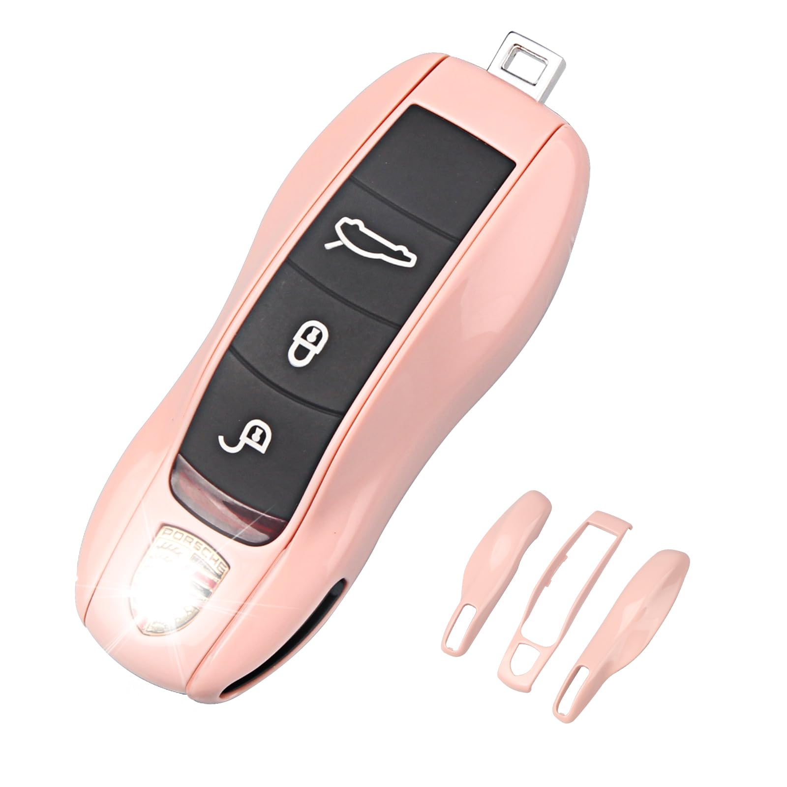 Qbuc For Porsche Key Fob Cover,3-Piece Painted Key Shell Compatible With Porsche Cayenne Panamera Macan Cayman (Morandi Pink)