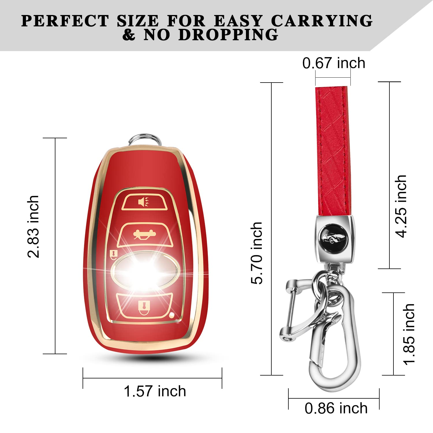 Qbuc For Subaru Key Fob Cover Case With Genuine Leather Keychain For Subaru Forester Crosstrek Ascent Outback Legacy Wrx Etc (Re