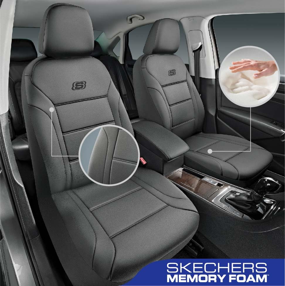 Skechers Memory Foam Car Seat Covers, Lycra Seat Covers Thick Memory Foam, FrontCar Seat Protector, Airbag Compatible, Automotiv