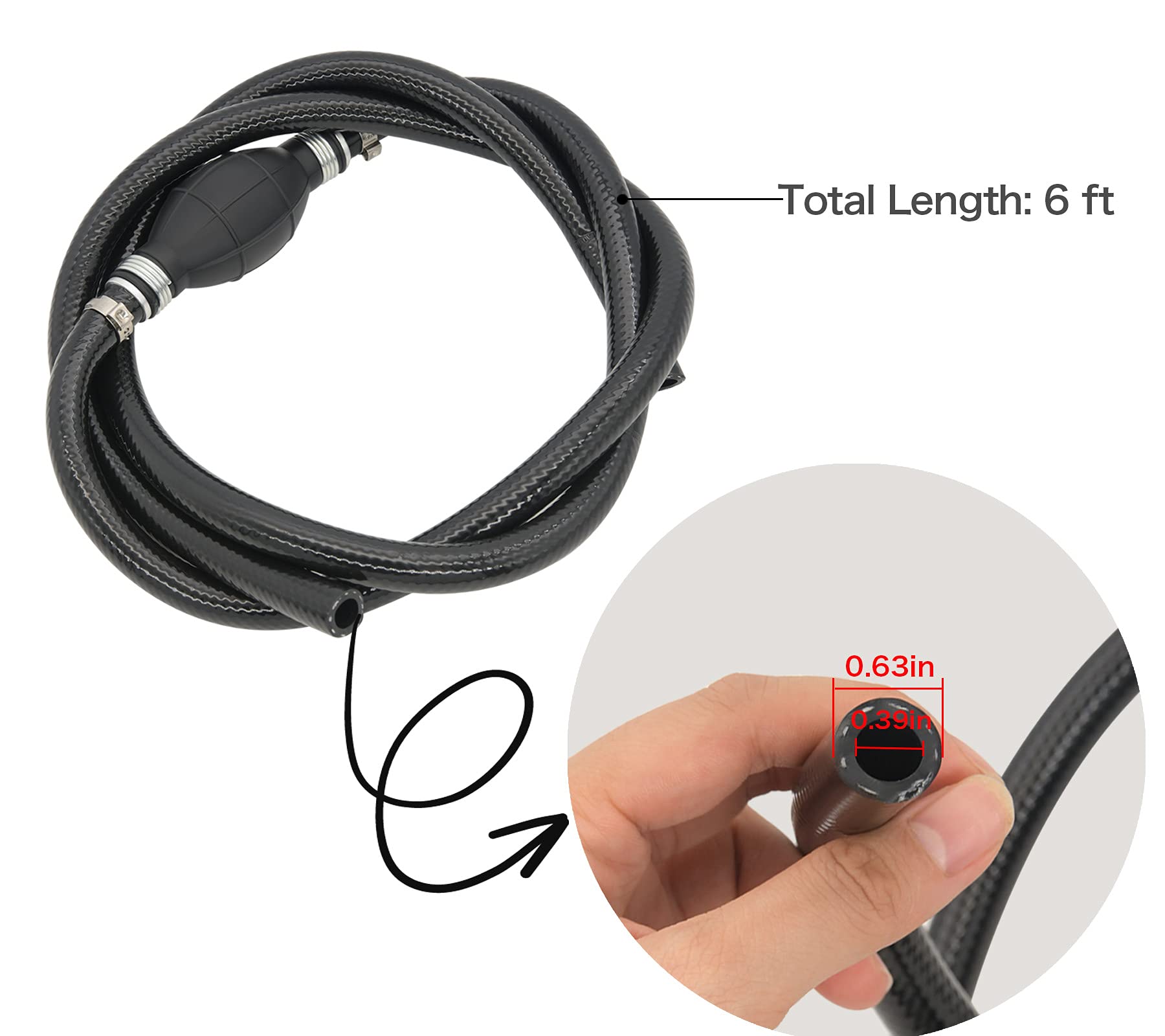 Fuel Line Assembly, Outboard Motor Fuel Line Inner Diameter 3/8' Outer Diameter 5/8' Outer Dia Hose Line Marine Outboard Boat Motor Rvs Fuel Assembly With Primer Bulb Steel Hose Clamps