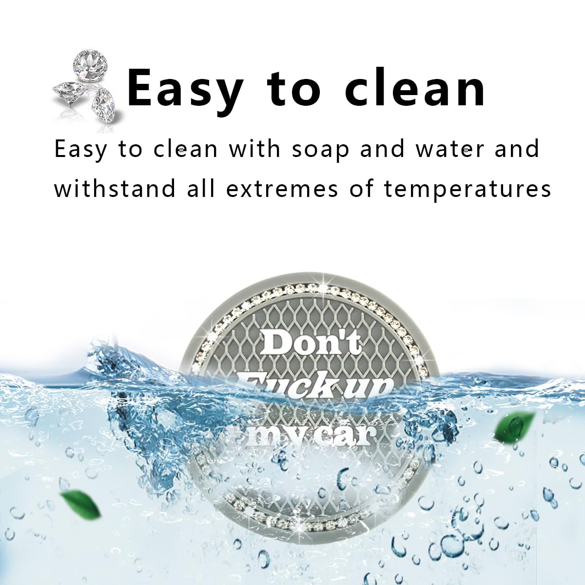 Ziciner 2 Pack Bling Car Cup Holder Coaster, 2.75 Inch Anti-Slip Auto Insert Cup Coaster, Crystal Car Drink Cup Mat Perfect For