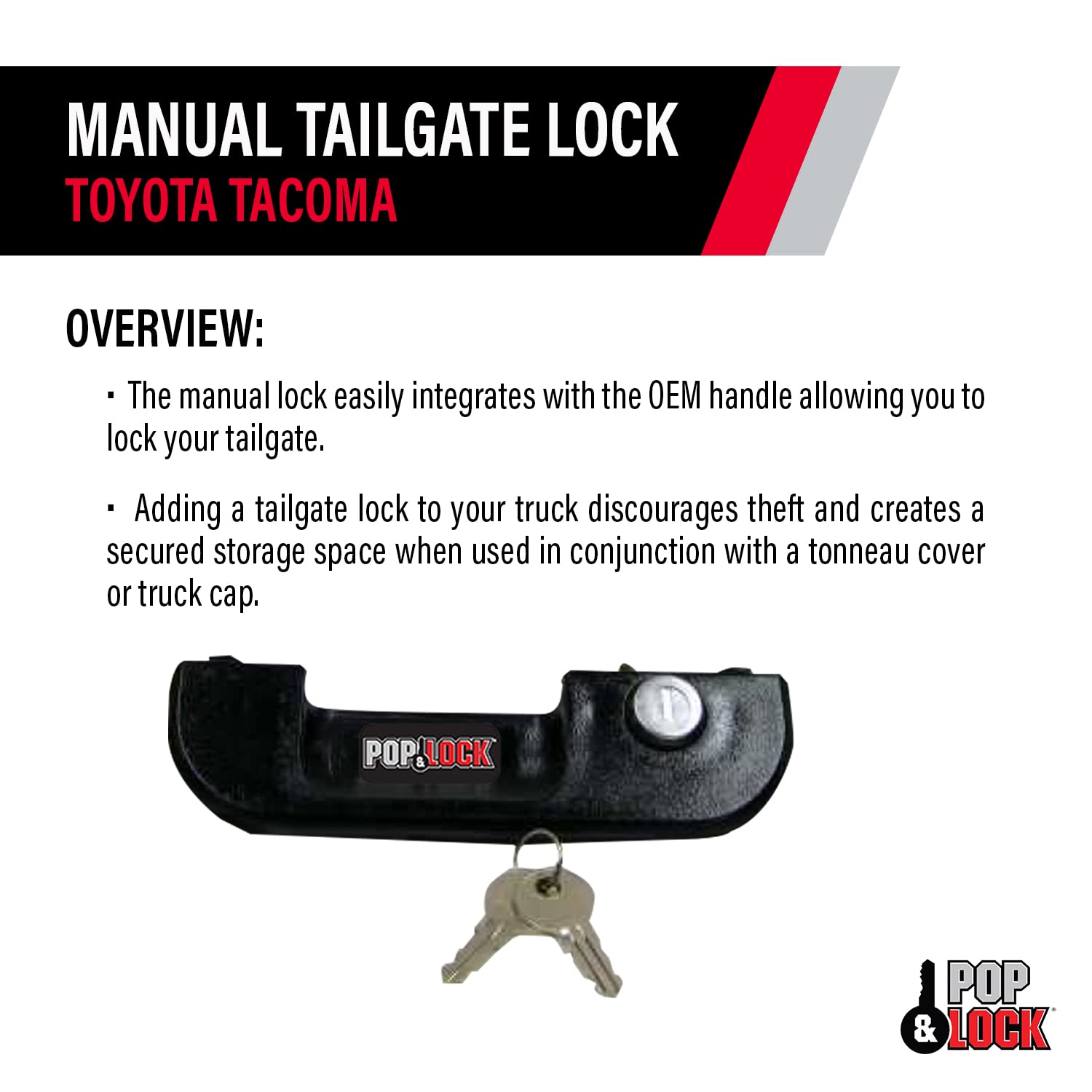 POP & Lock - Manual Tailgate Lock for Toyota Tacoma, Fits 1995 to 2004 Models, Anti Theft, Truck Tailgate Lock Replacement, Easy