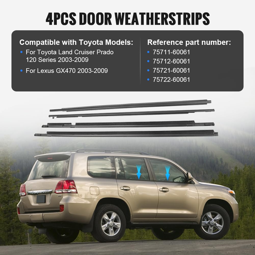 Newsmarts 4Pcs Automotive Weatherstrip Window Seal, Rubber Weather Stripping Molding Trim Seal Belt For Toyota Land Cruiser Prad