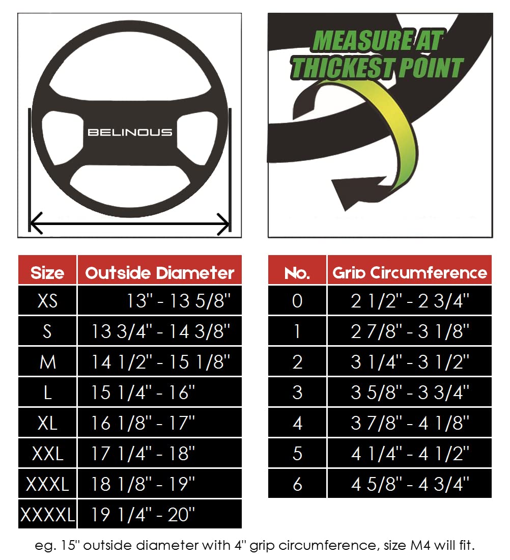 Belinous Leather Steering Wheel Cover Lace Up, Stitch On Wrap, Universal Fit 13-20 Inch Car Truck Suv Pickup Boat, A Whole Piece Of Cowhide, Diy Stitch W/Needle Thread (Size M4, Black)