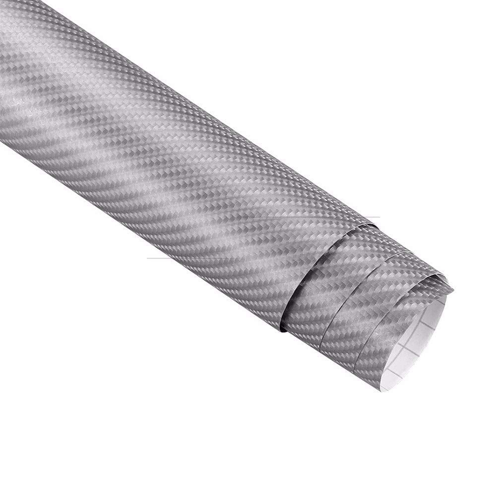 Lzlrun 3D Carbon Fiber Vinyl Wrap - Outdoor Rated For Automotive Use - 12 '' X 60 '' Knife + Hand Tool (Silver)