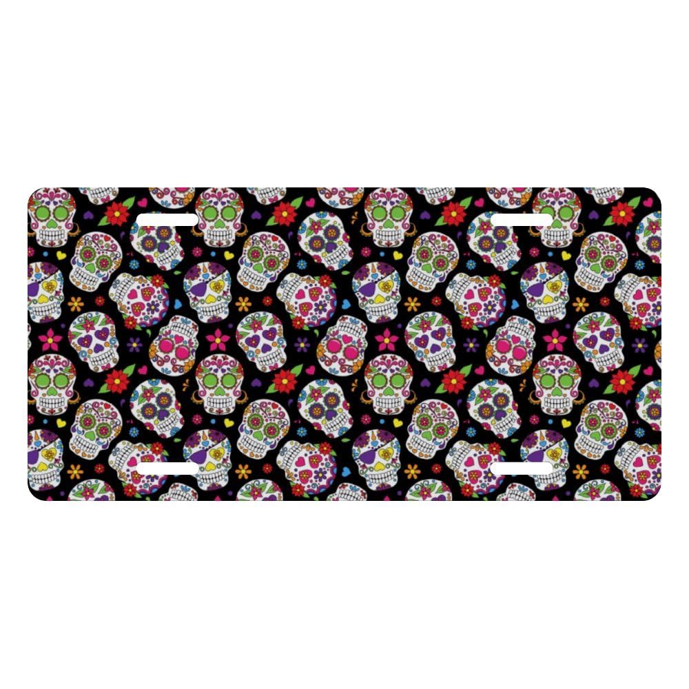 Muishi Day of The Dead Sugar Skull Decorative License Plate, Vanity Tag, Metal License Plate, Aluminum Novelty License Plate Hom
