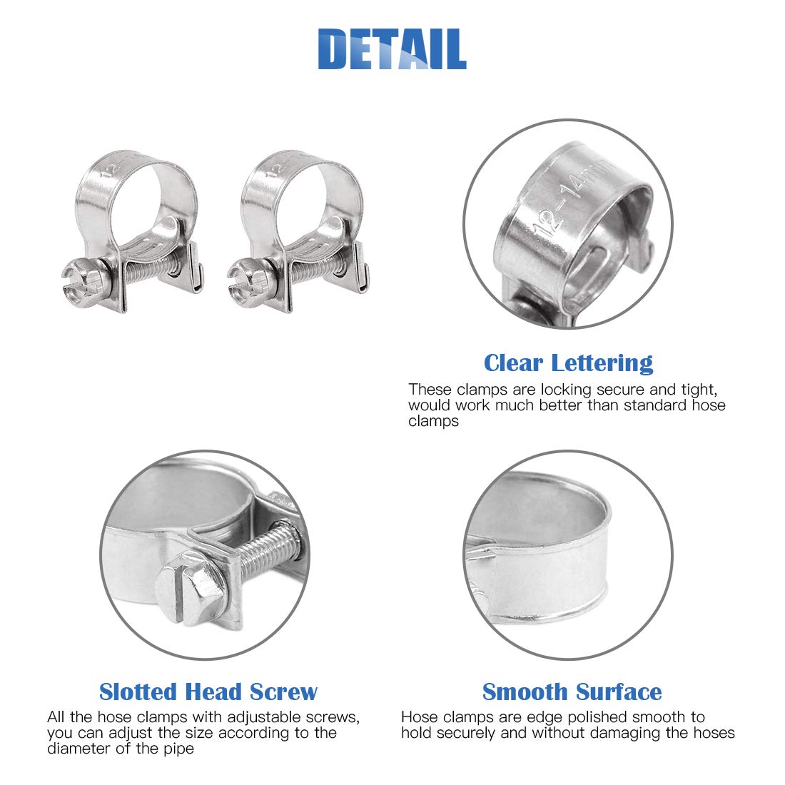 Glarks 12Pack 12-14Mm Stainless Steel Mini Fuel Injection Hose Clamps Adjustable Pipe Hose Clip Tube Clamps Set (15/32''-9/16''