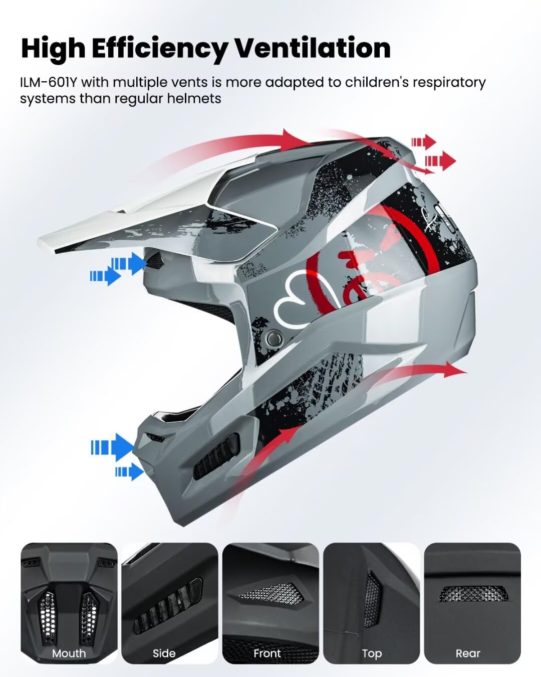 ILM Youth Dirt Bike Helmets Kids ATV Helmet Motorcross BMX Off Road Motorbike with Goggles Gloves Mask DOT Model MT601Y (Angry F