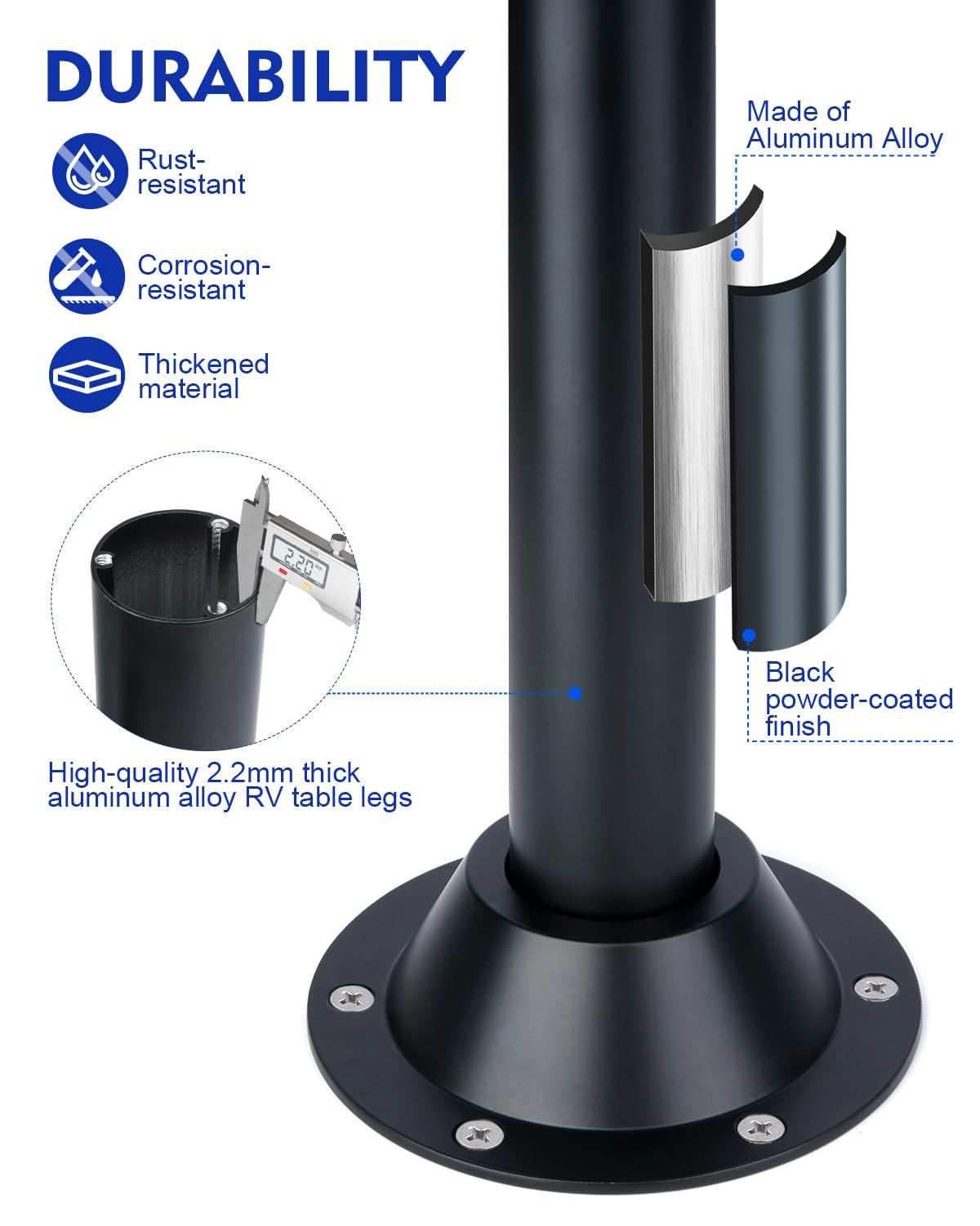 Altyostar 29 RV Table Base Mount and RV Table Leg with Upgraded Hole Design, Aluminum Camper Table Leg Base Mount for RV Boat