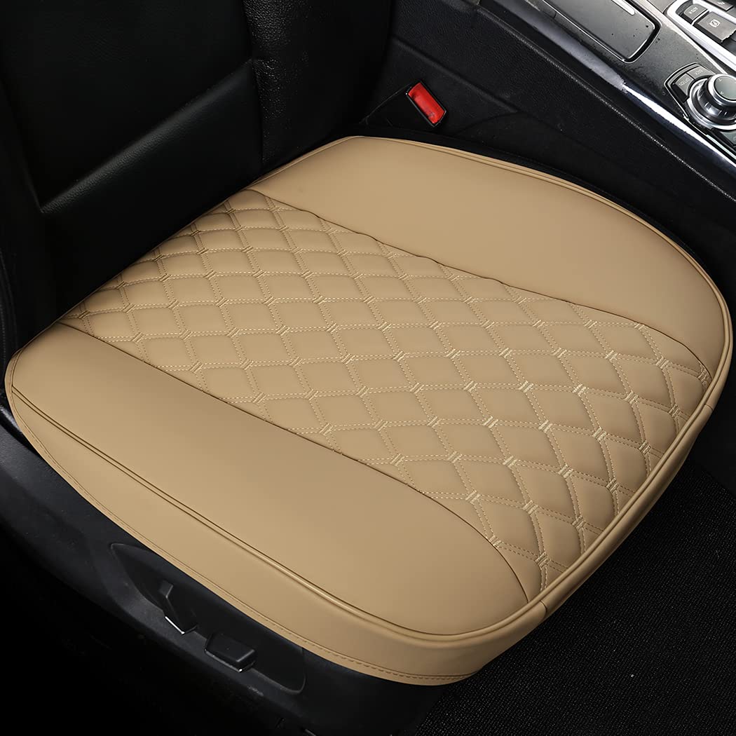 Black Panther Pu Car Seat Cover, Front Seat Protector Compatible With 95% Vehicles,Embroidery,Anti-Slip & Full Wrapping Bottom (W 21.26''×D 20.86”)(1Piece,Beige)
