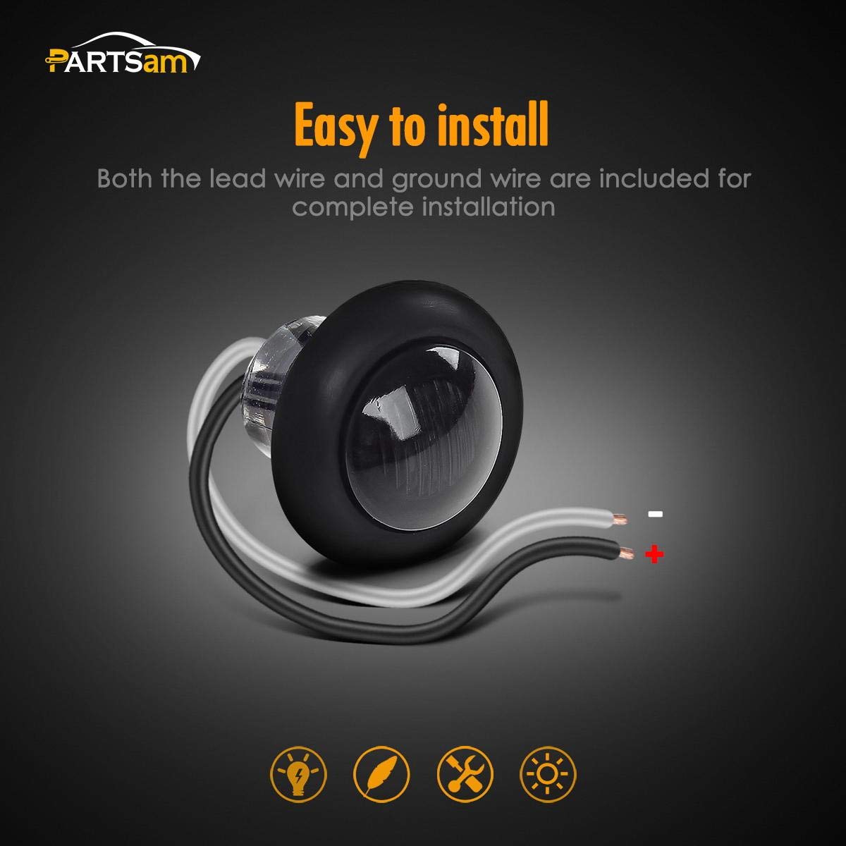 Partsam 10X 3/4'' Amber Round Led Marker Light Smoked For Pickup Truck Trailer Rv Camper Golf Cart, 3/4'' Smoked Mini Clearance