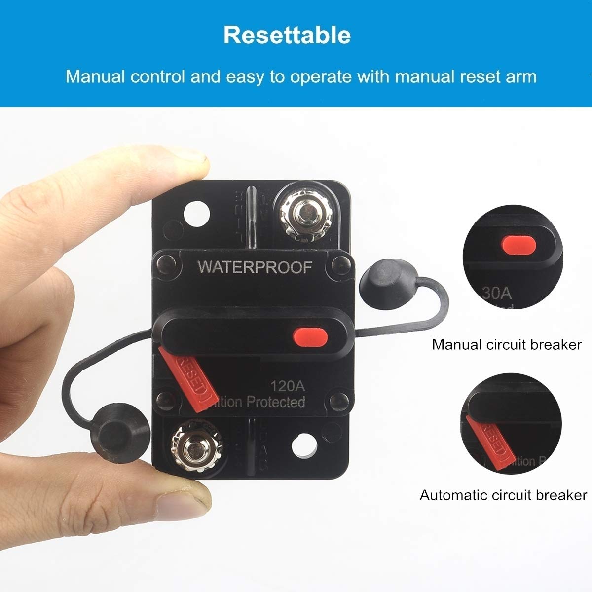 Wohhom 120 Amp Circuit Breaker With Manual Reset 12V-36V Dc Waterproof Surface Mount For Car Audio Rv Marine Boat Truck Trolling