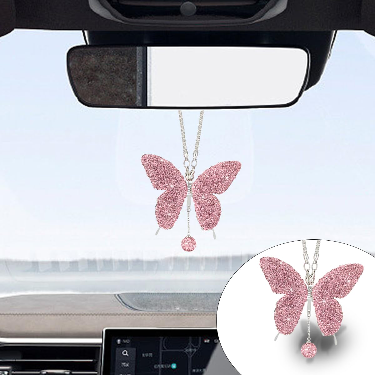 Bling Butterfly Diamond Car Hanging Accessories, Crystal Car Rear View Mirror Charms Car Decorative Accessories For Women, Lucky