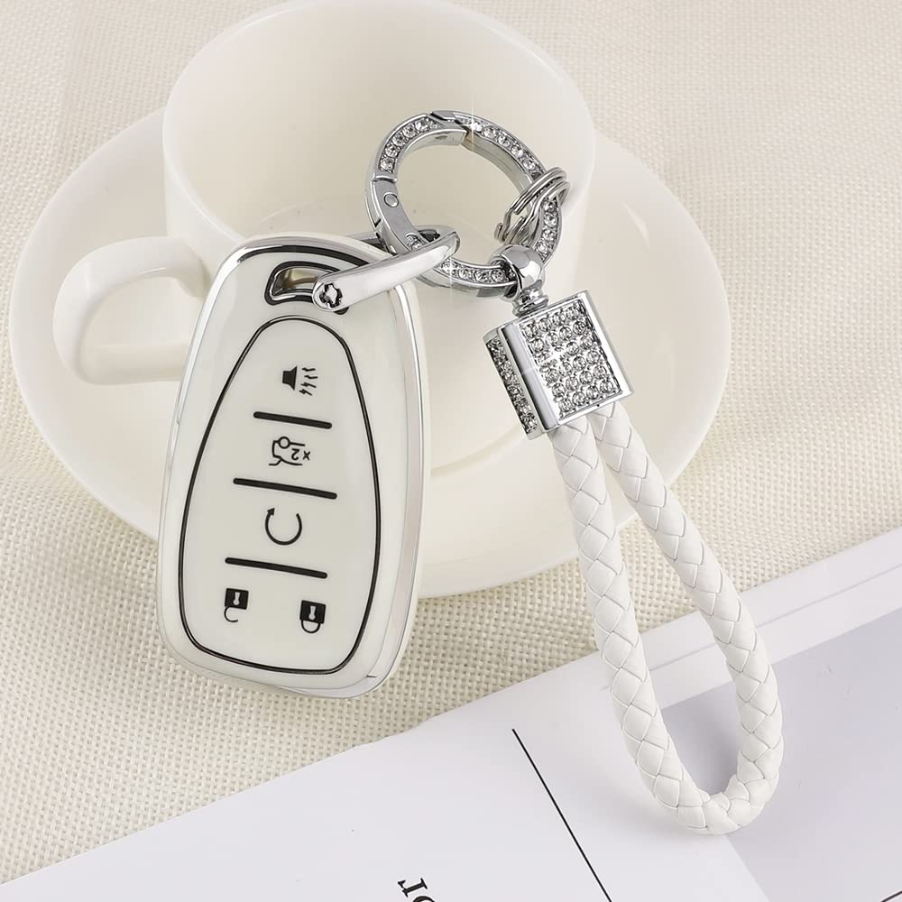 Pifoog Key Fob Cover For Chevy Keychain Bling White Silver Tpu 5 Button Car Keys Case Shell Protector For Chevrolet Equinox Trav