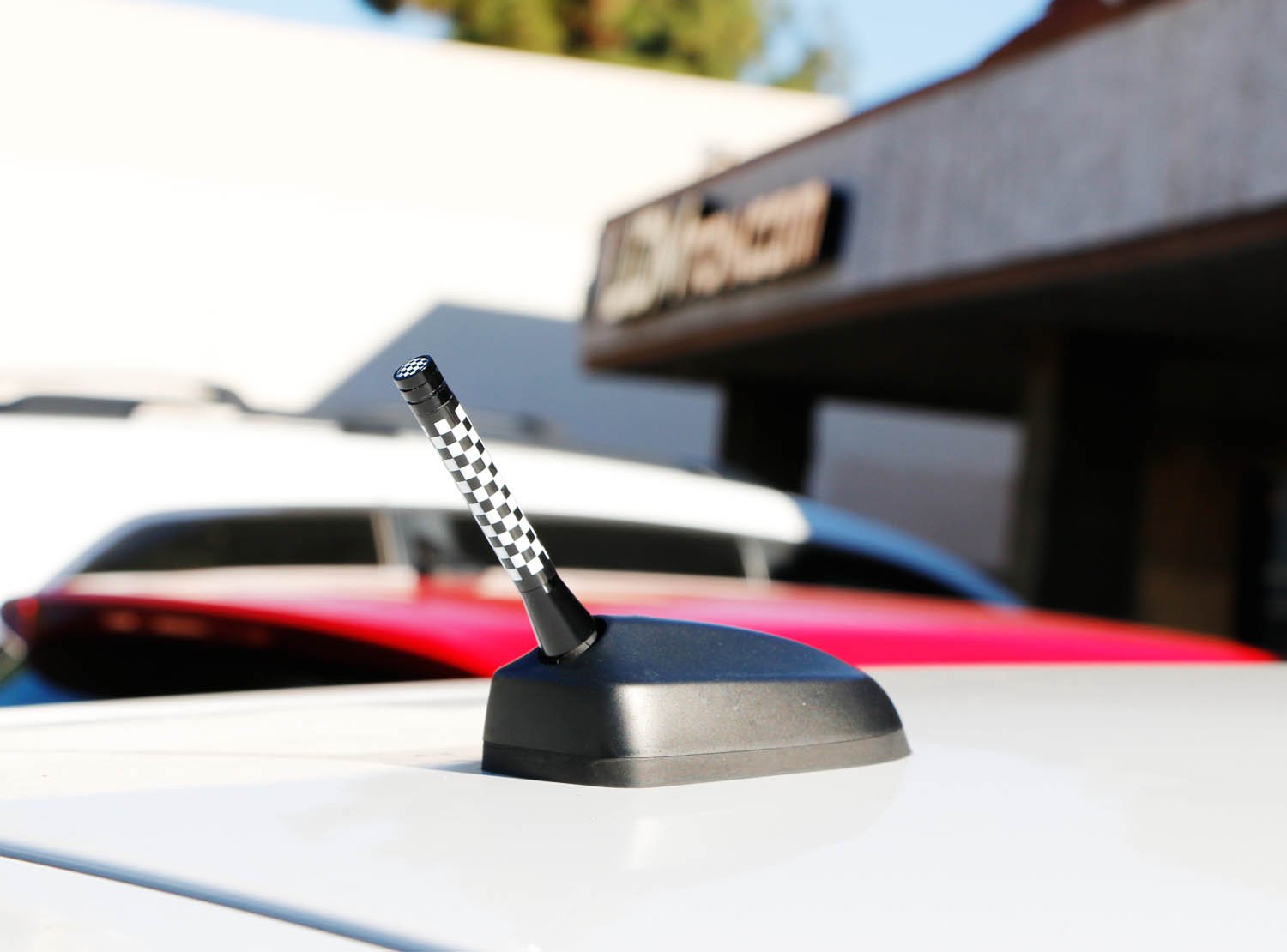 Ijdmtoy 3-Inch Checkered White/Black Checkerboard Theme Short Antenna Compatible With Mini Cooper (All Models) & More Other Cars