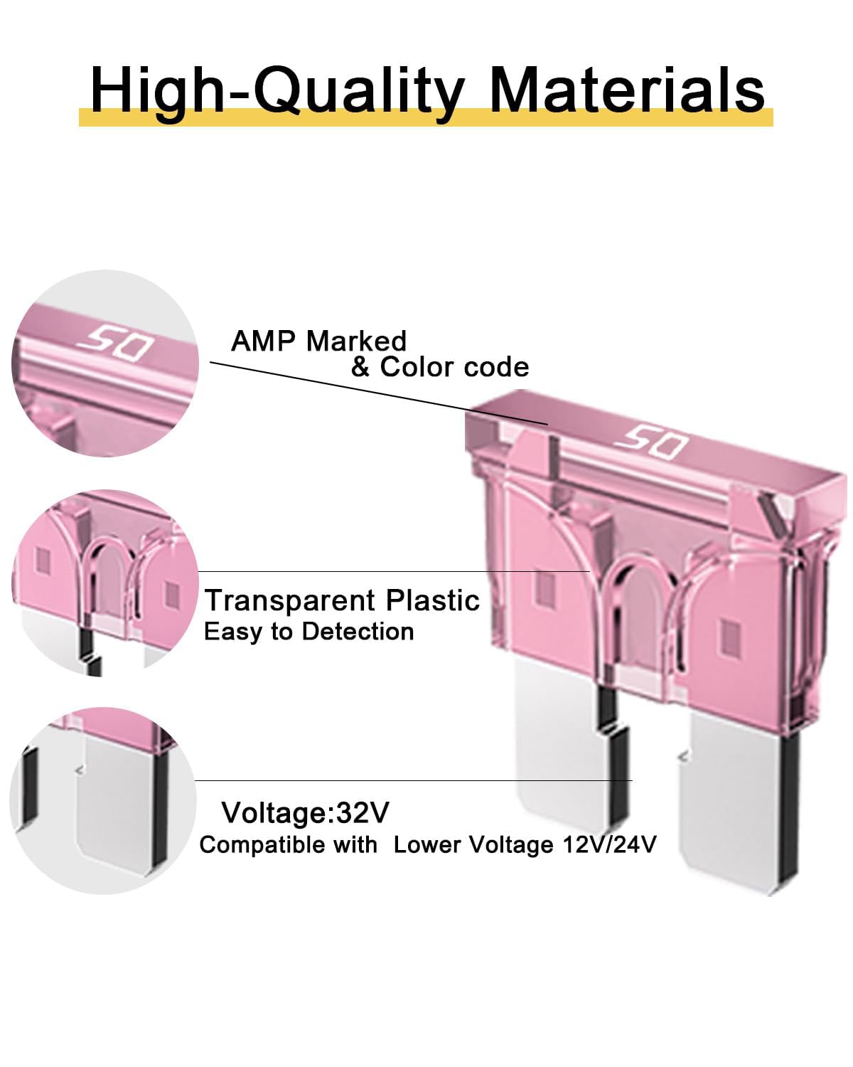 Riseuvo 20Pcs 50A Standard Car Fuses - 50 Amp Automotive Fuses(Ato/Apr/Ats), 32V (12/24V) Blade Fuse For Rv/Truck/Suv