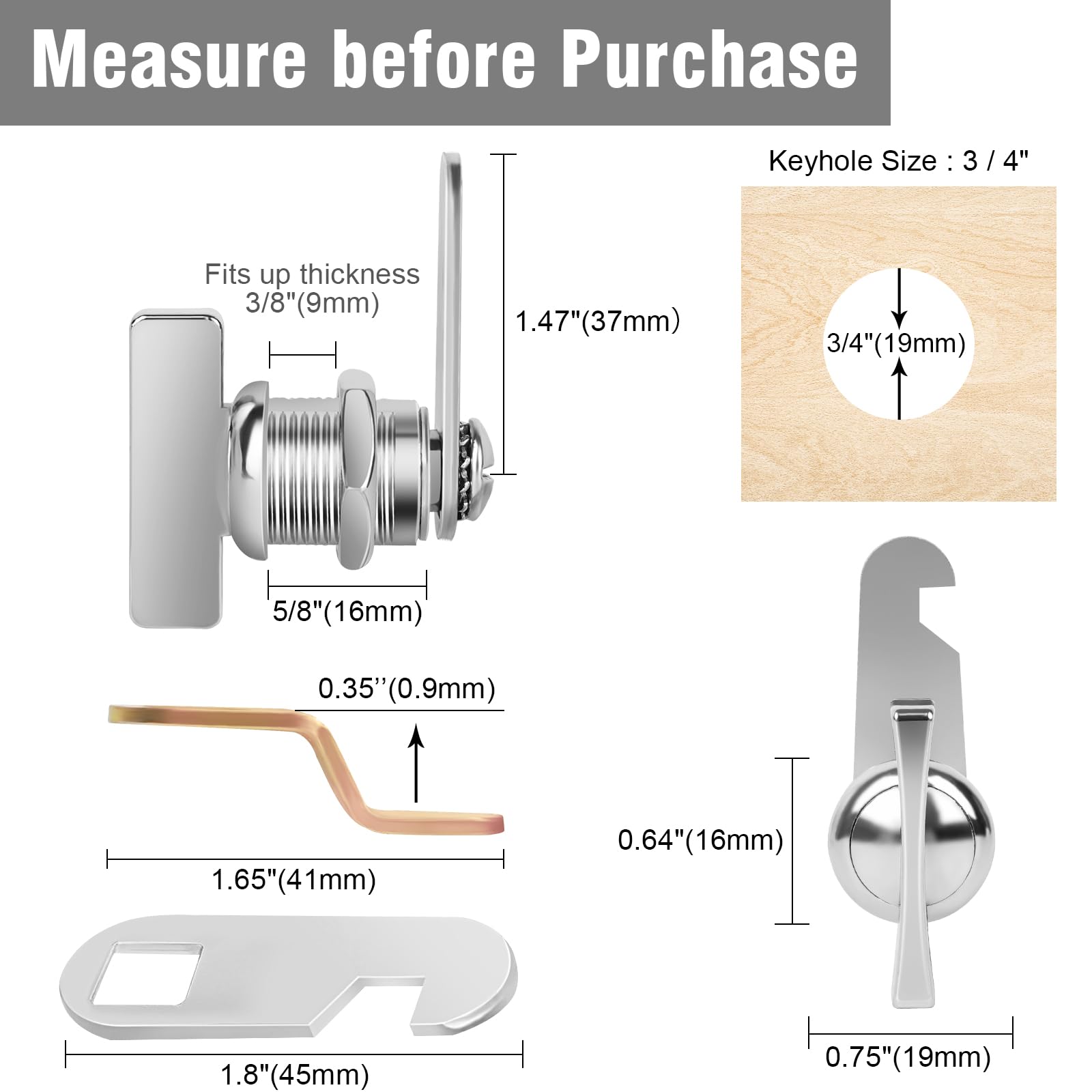 Sartatue 5/8    Cam Locks Thumb Operated Cabinet Locks, 2Pcs Keyless Non-Locking Replacements Rv Compartment Lock, Rv Storage Lo