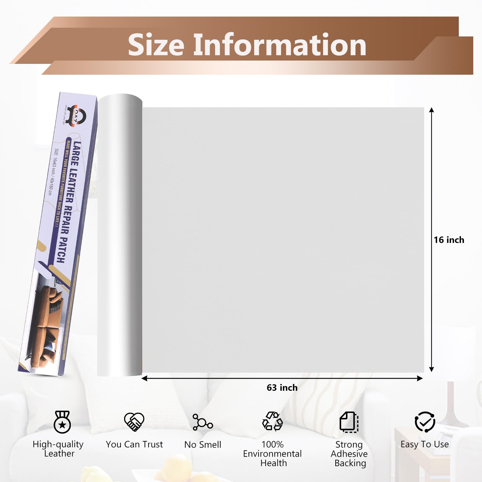 Oaz Leather Repair Patch, 16X63 Inch Large Self Adhesive Leather Repair Patch Tape For Car Seat, Leather Repair Kit For Furnitur