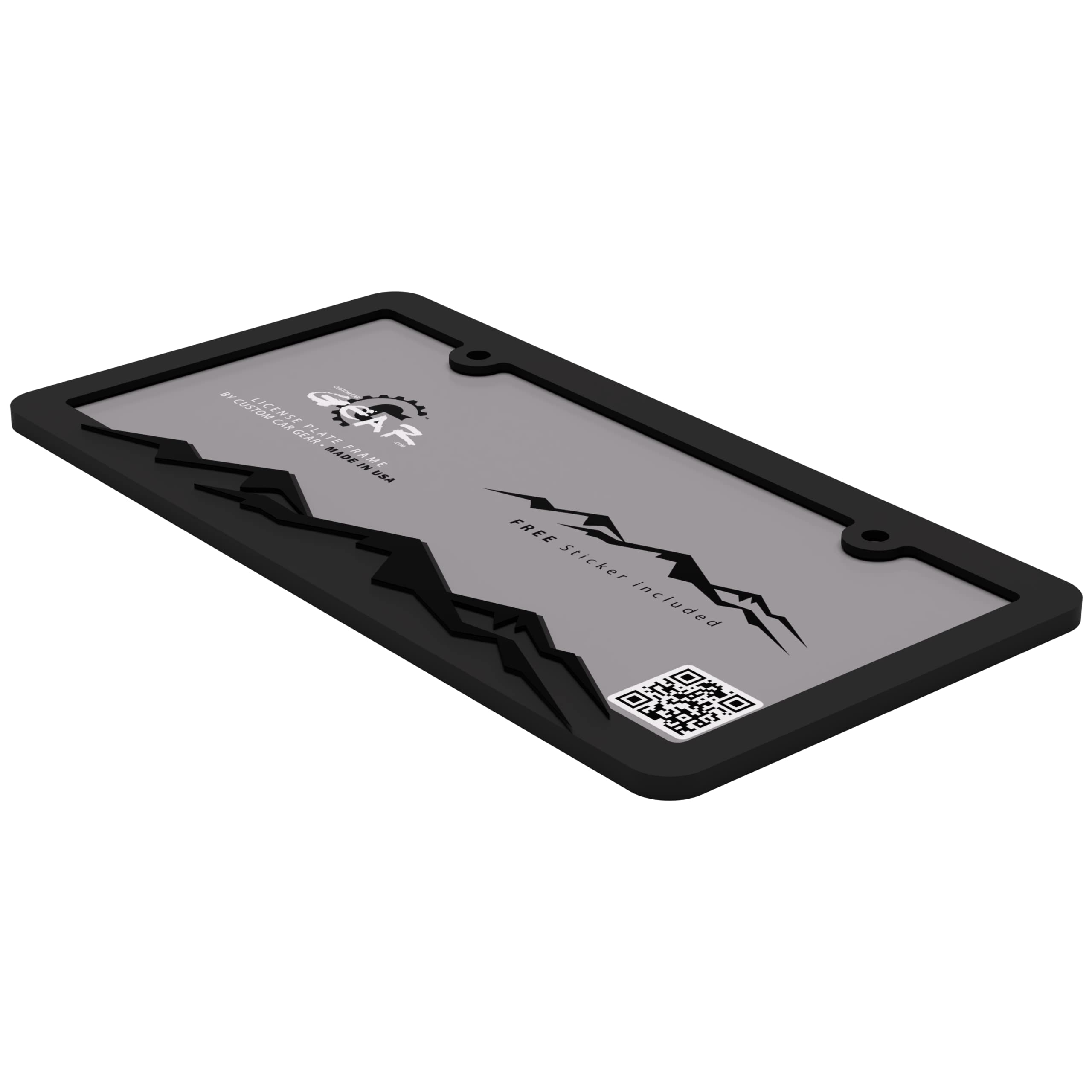 Custom Car Gear Mountain License Plate Frame Bracket - Blackout Edition, Black Plastic, Sleek Design
