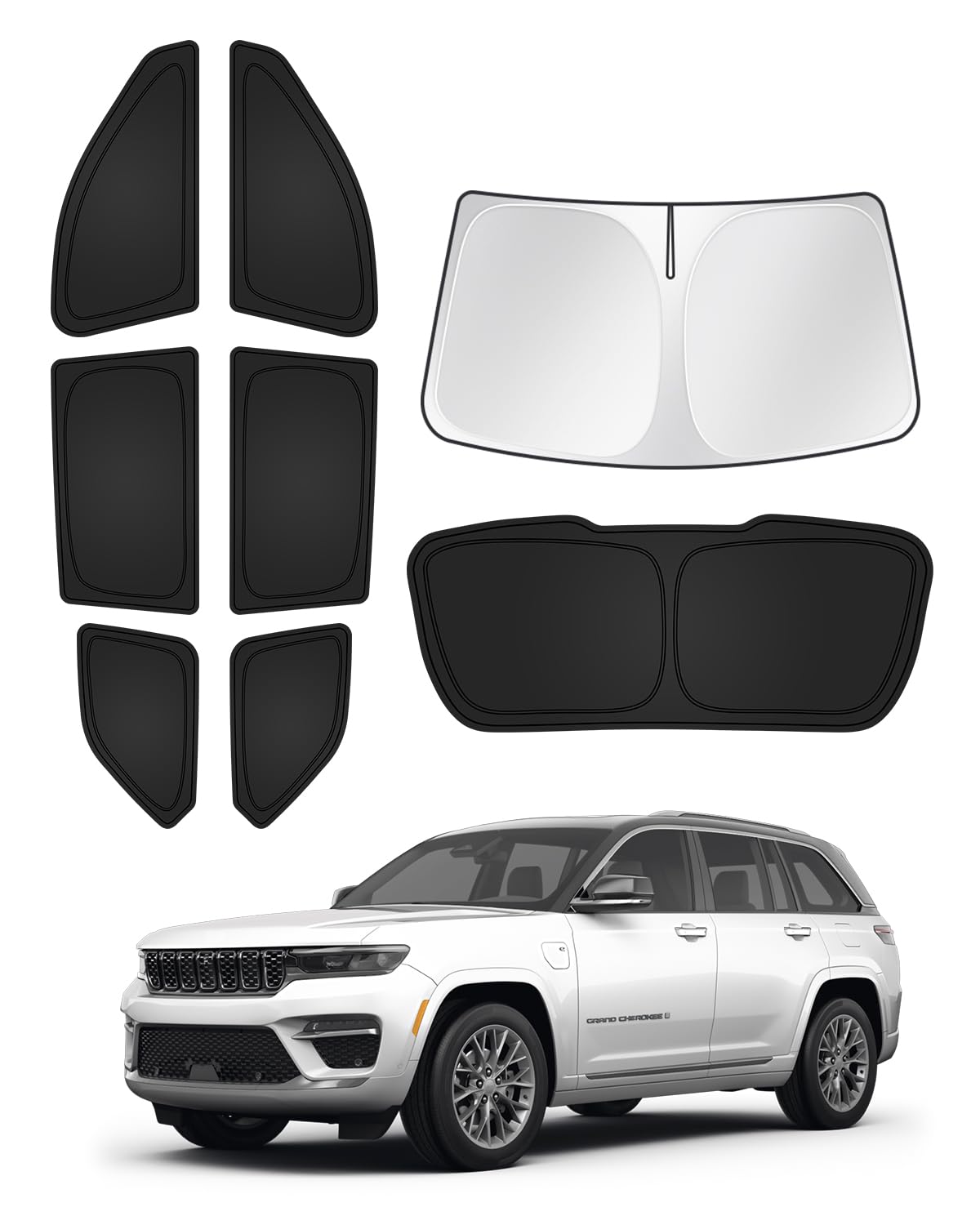 Canvcle Sunshades For 2022-2025 Jeep Grand Cherokee 4Xe Accessories Windshield Sun Shade Side Rear Window Shade Cover Sun Visor