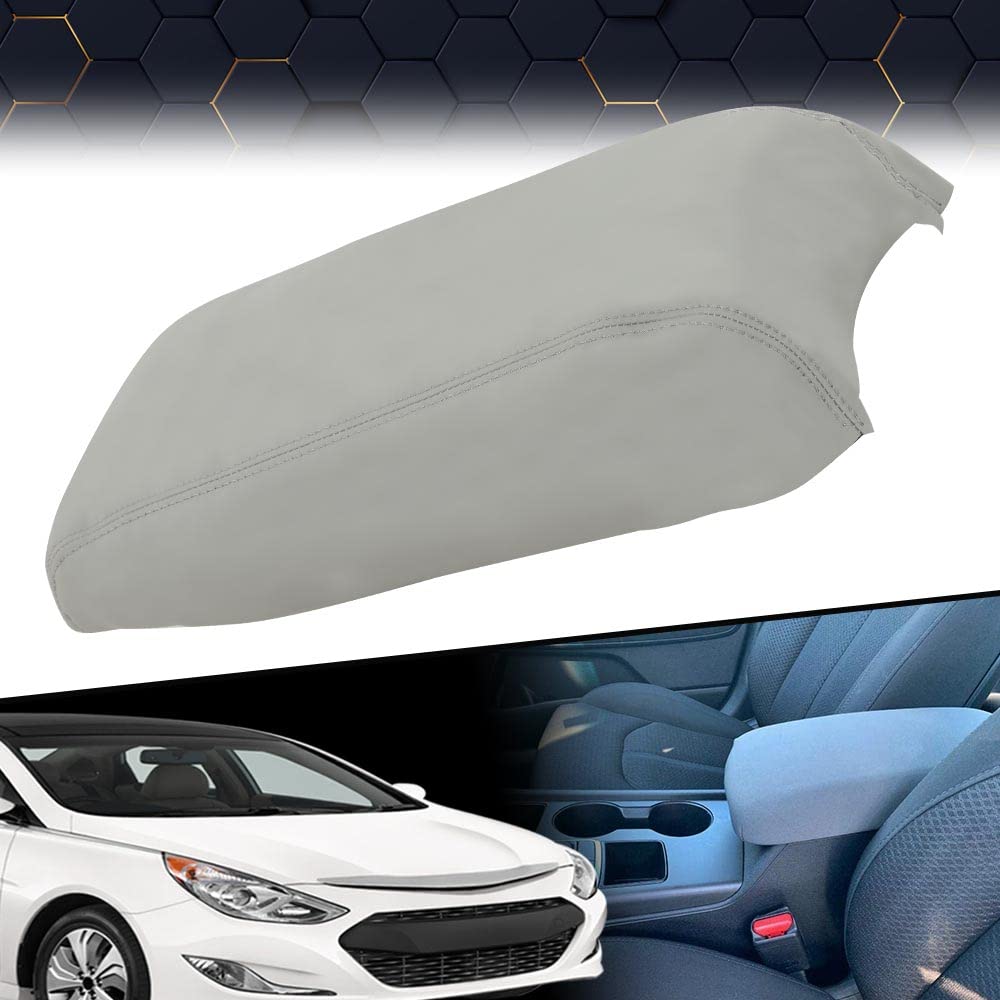 Pit66 Center Console Lid Armrest Cover Compatible With 2015-2019 Hyundai Sonata Gray