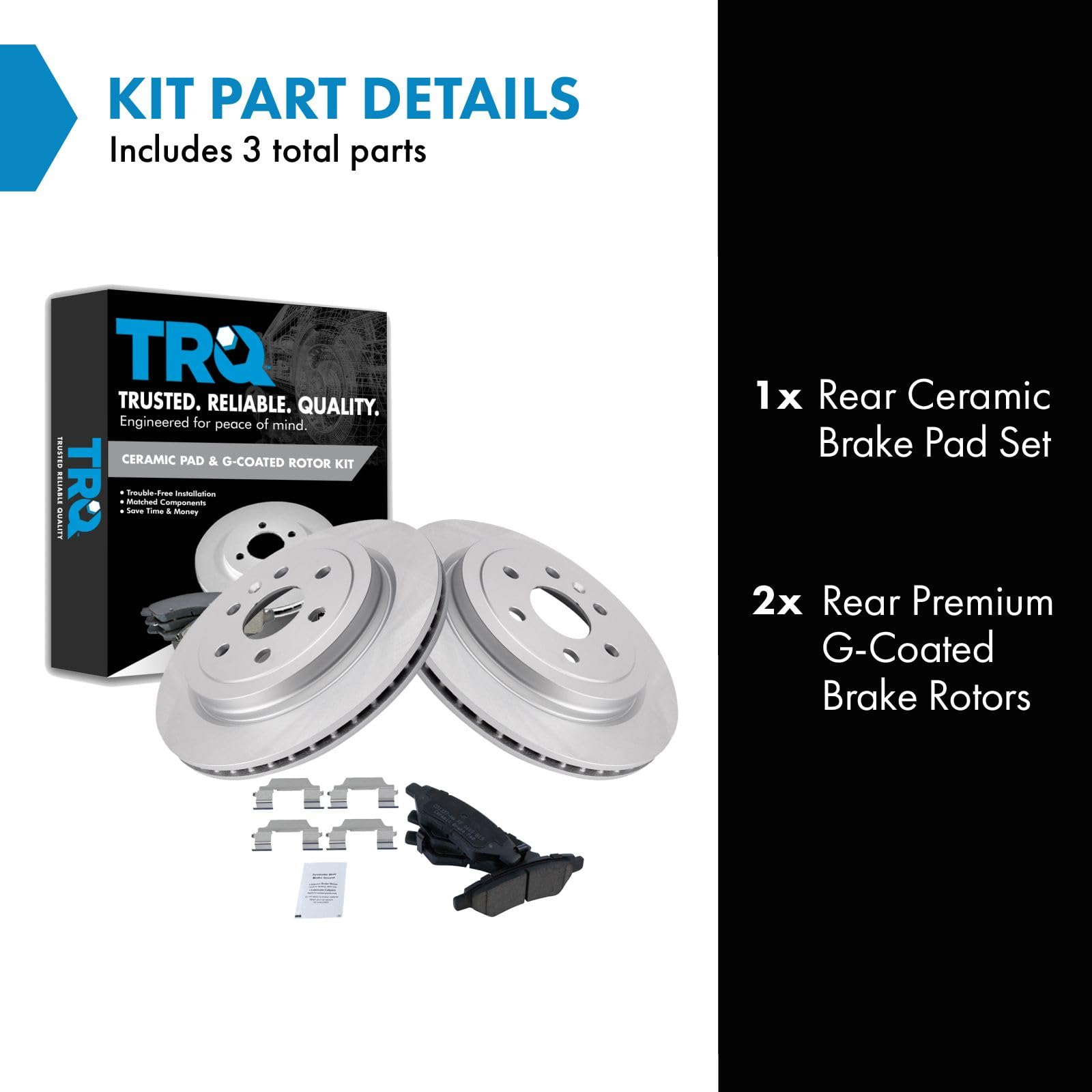 Trq Rear Brake Pad & Rotor Kit Brake Pads Brake Rotor Ceramic Premium G-Coated Compatible With 2010-2016 Cadillac Srx