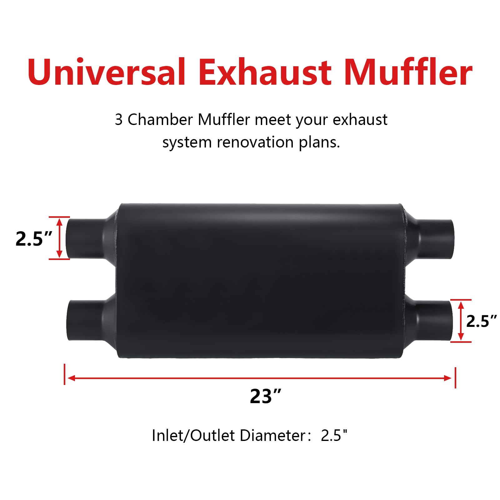 TECTRUC 2.5in Muffler Chamber 80Series 2.5'' Universal Mufflers,Performance Race Exhaust Muffler 2.5 in,Aggressive Sound,Black(2