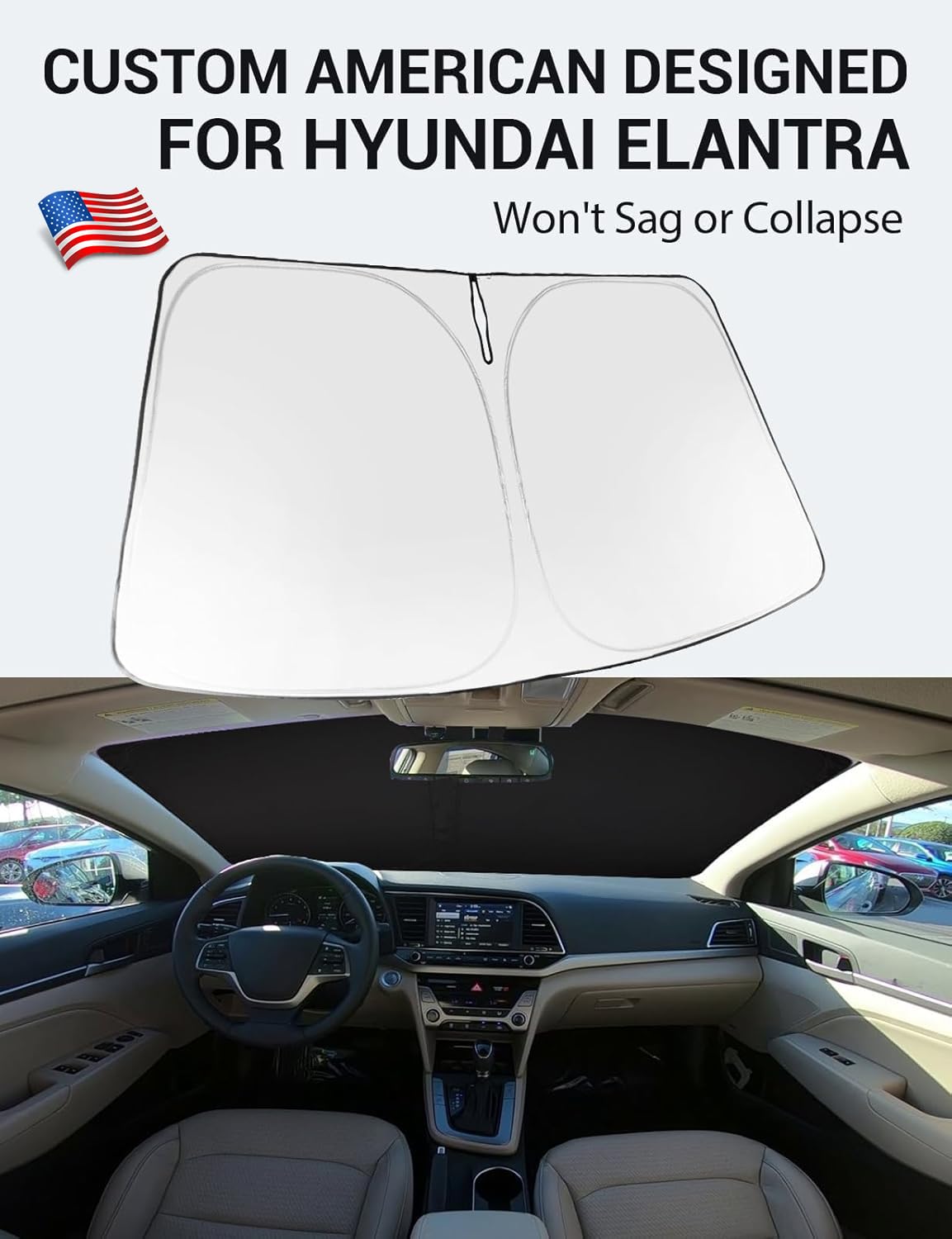 Proadsy 2025 Upgrade Windshield Sun Shade For Hyundai Elantra 2017-2020 Front Window Sunshade Protector Foldable Sun Visor Block