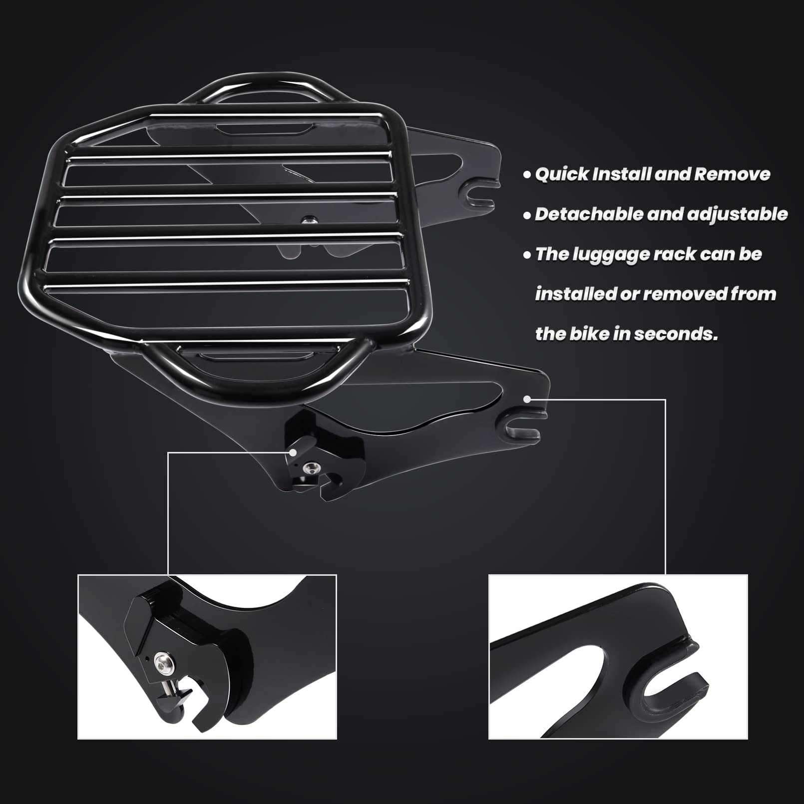 Benlari Gloss Black Detachable Luggage Rack 2-Up Mounting Rack Compatible for Harley Touring Road King Street Electra Glide 2009