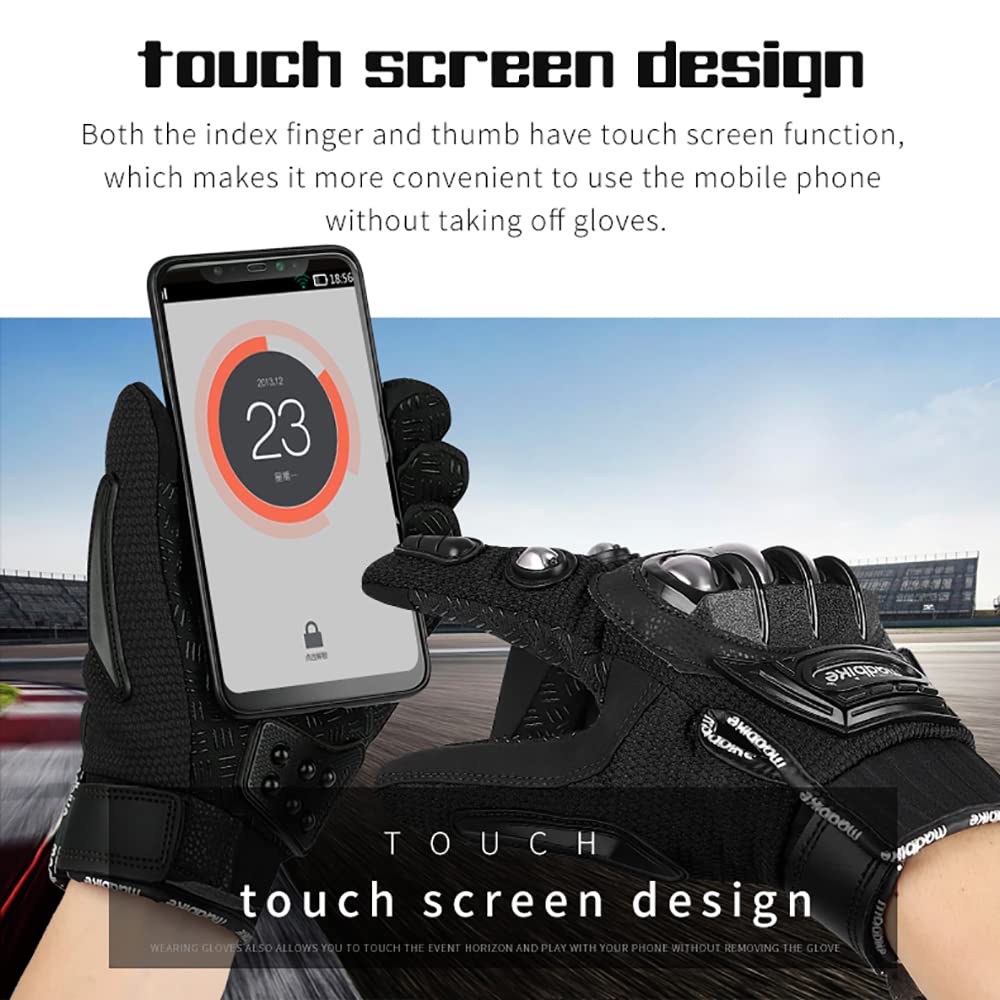 Motorcycle Gloves Air Flow Steel Knuckle Touchscreen Bmx Mx Atv Mtb Motocross Dirt Bike Racing Downhill Tactical Gloves (Black, Large)