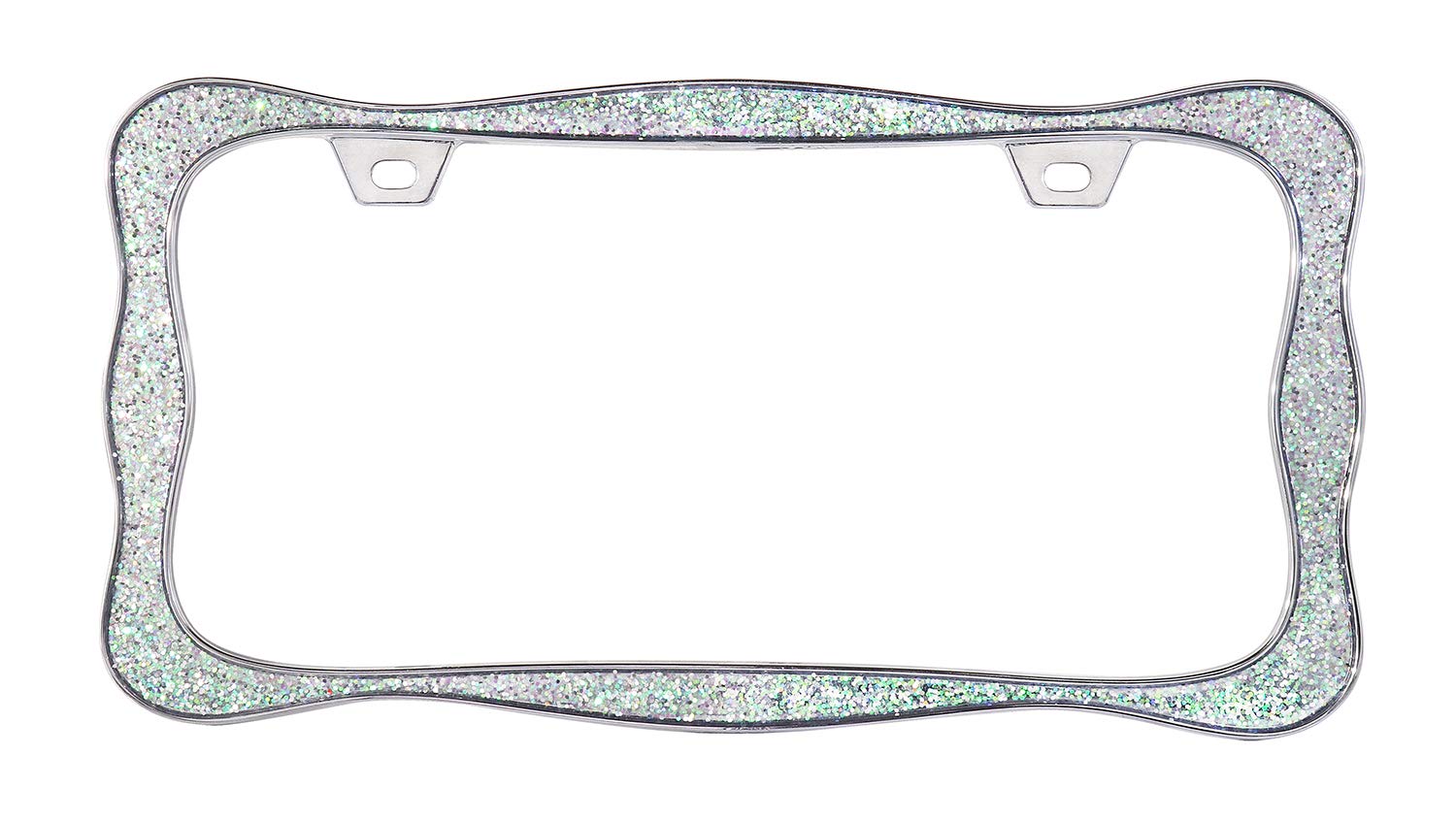 Creathome 3D Shining License Plate Frame, Chrome With Shining Sliver Chunky Gliter, Pure Zinc Alloy Metal