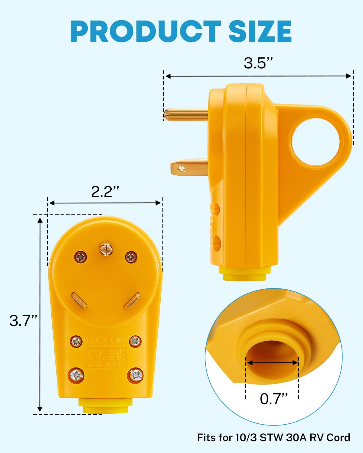 Kohree RV Replacement Plug 30 Amp Male, 125V RV Receptacle Plug, Heavy Duty RV Electrical Camper Plug Adapter with Ergonomic Gri