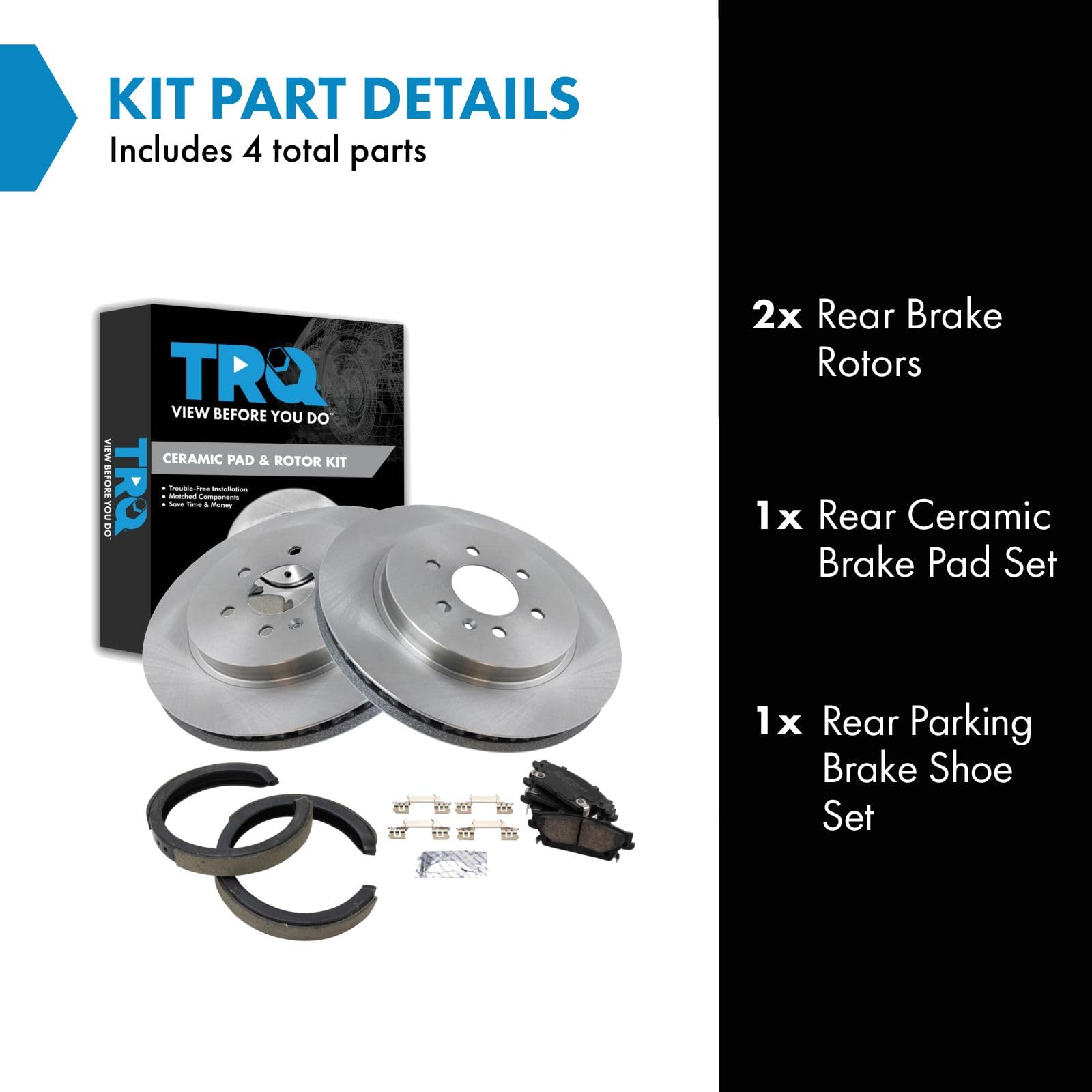 Trq Rear Brake Pad & Rotor Kit Brake Pads Brake Rotor Parking Brake Shoe Set Ceramic Compatible With 2004-2009 Cadillac Srx
