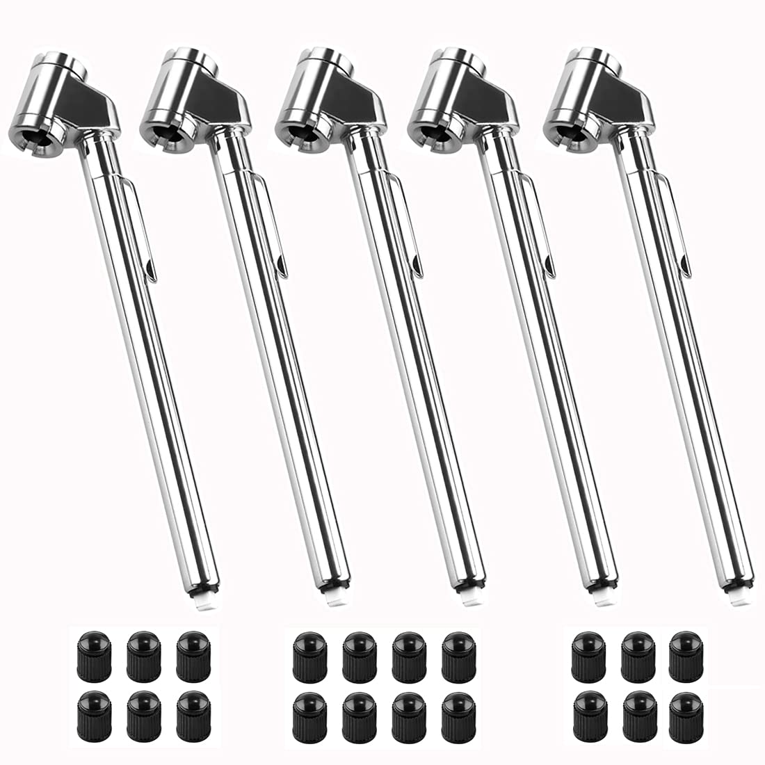 Czc Auto Tire Pressure Gauge Heavy Duty Dual Head Mechanical Air Gauge Stainless Steel Stem For Car Rv Atv Truck Motorcycle Bike, 10-120Psi (5 Pack)