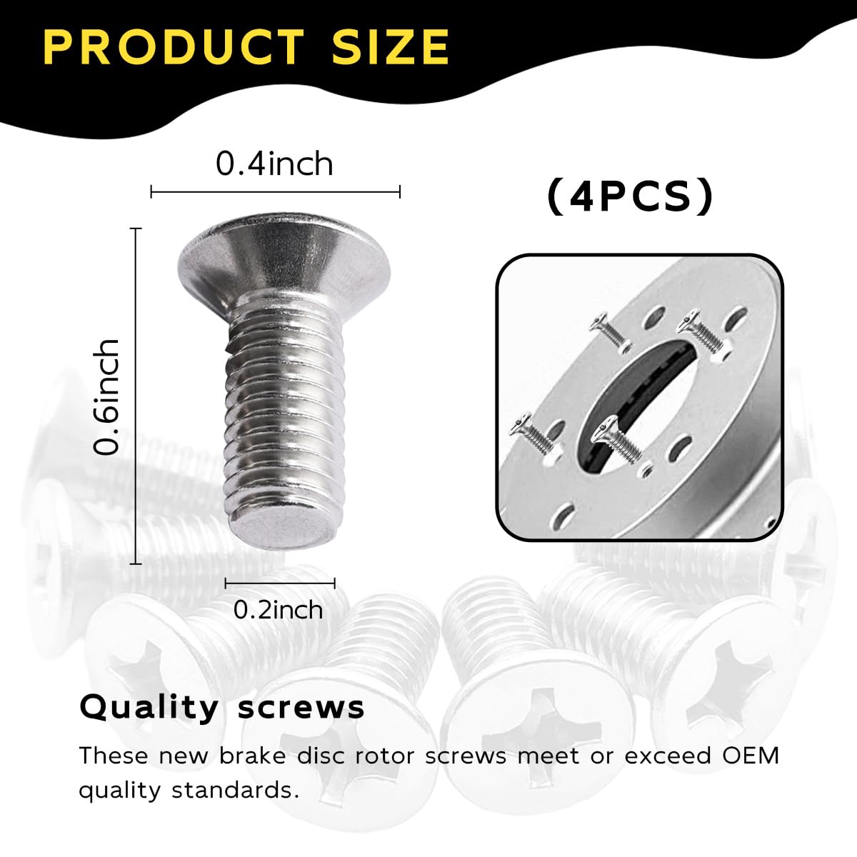 Ohleats 4Pcs Stainless Steel Brake Disc Rotor Screws, Car Front And Rear Retaining Hardware Screw Kit, Replace 93600-06014-0H Fo