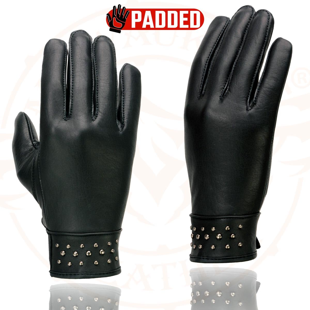 Milwaukee Leather MG7760 Women's Black Leather Gel Palm Lightweight Motorcycle Hand Gloves W/Stylish Wrist Detailing - X-Small